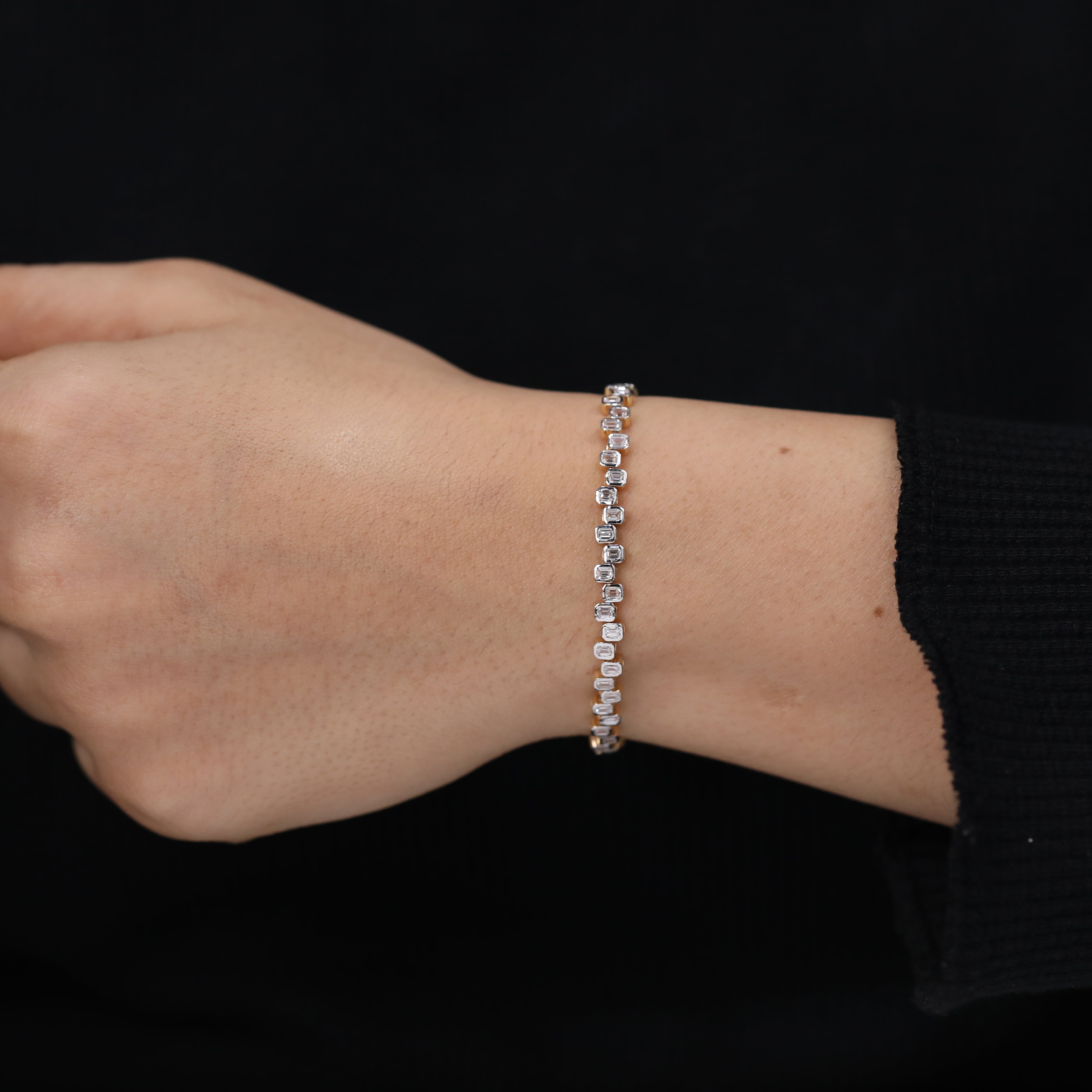 Unique Bezel Set Emerald Lab Diamond Tennis Bracelet