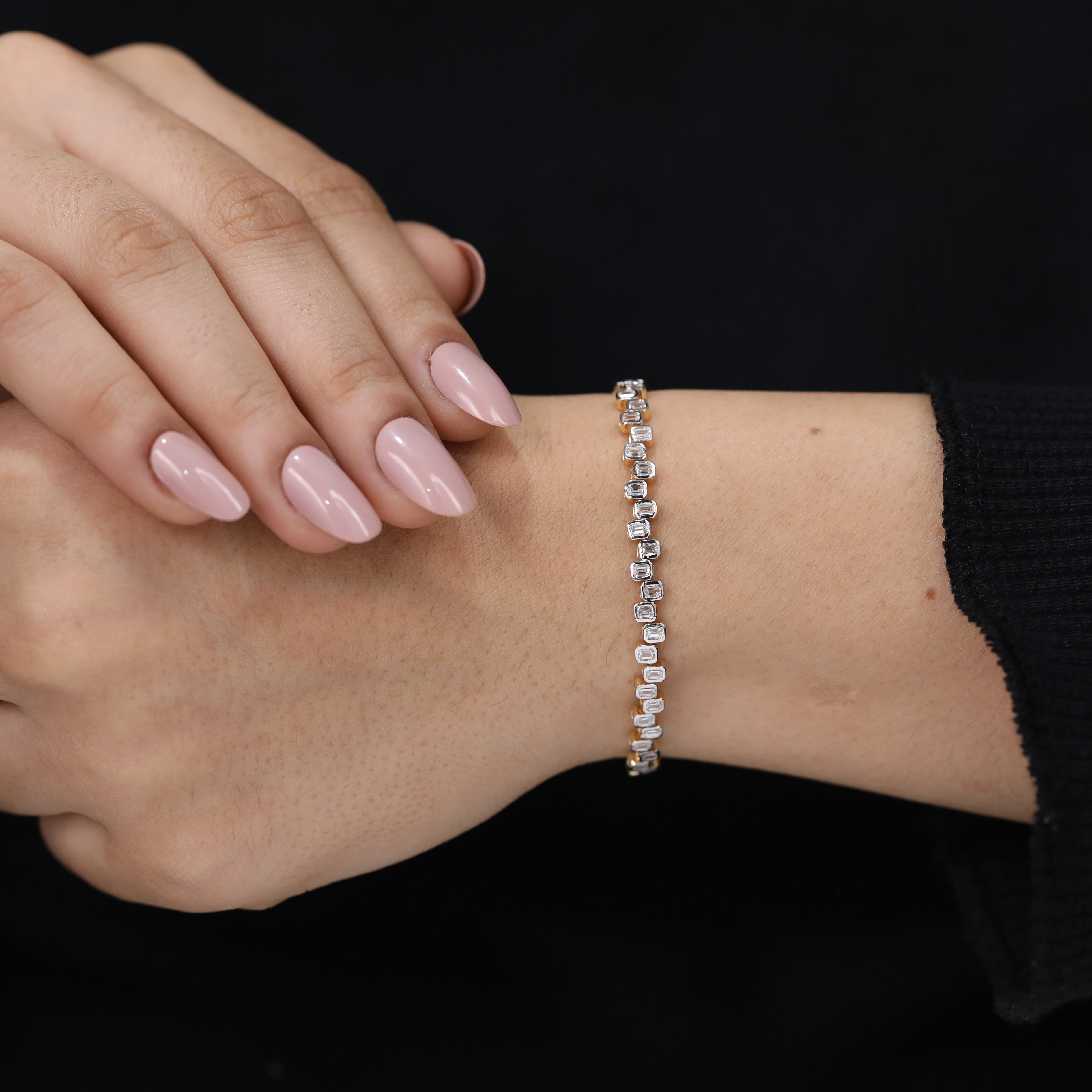 Unique Bezel Set Emerald Lab Diamond Tennis Bracelet