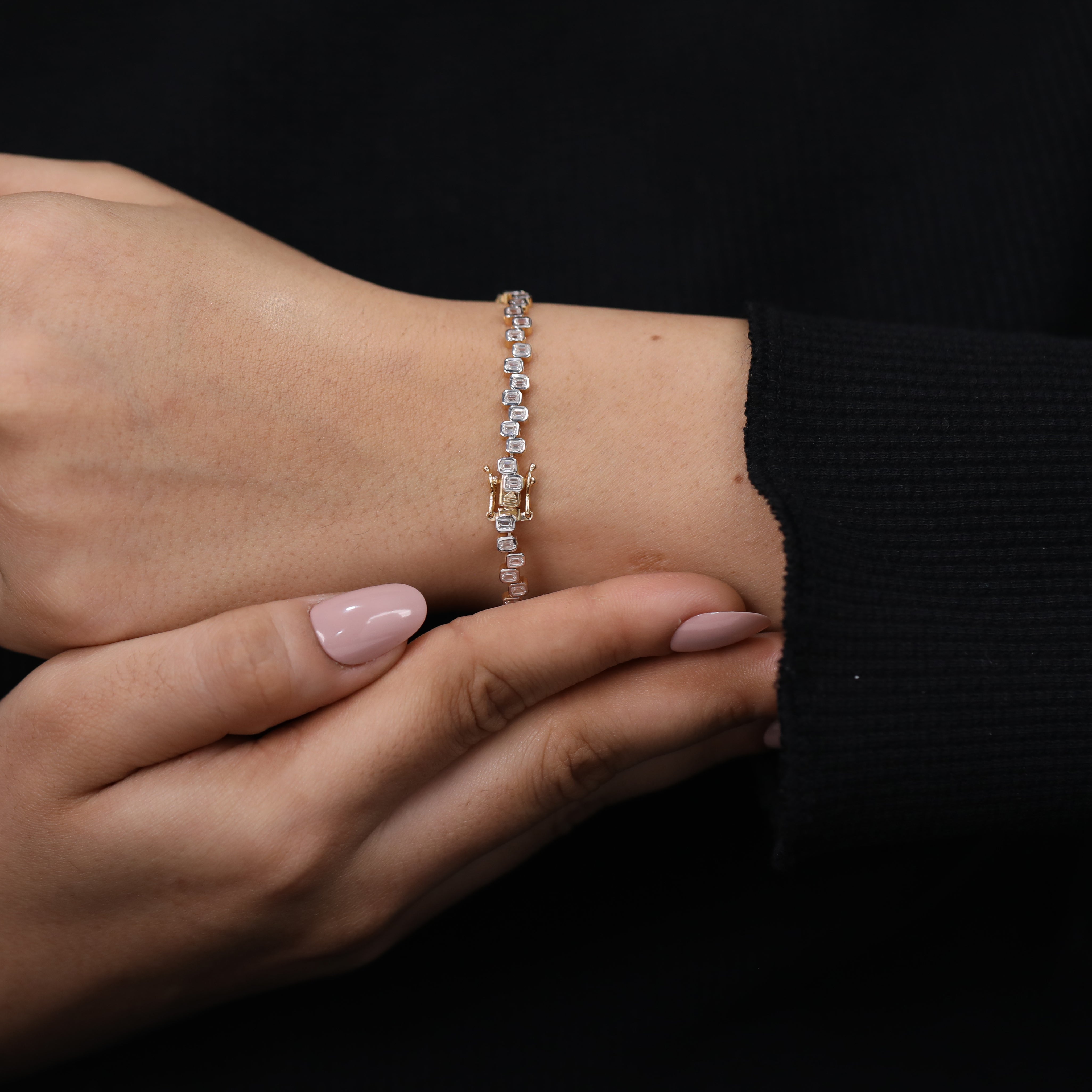 Unique Bezel Set Emerald Lab Diamond Tennis Bracelet