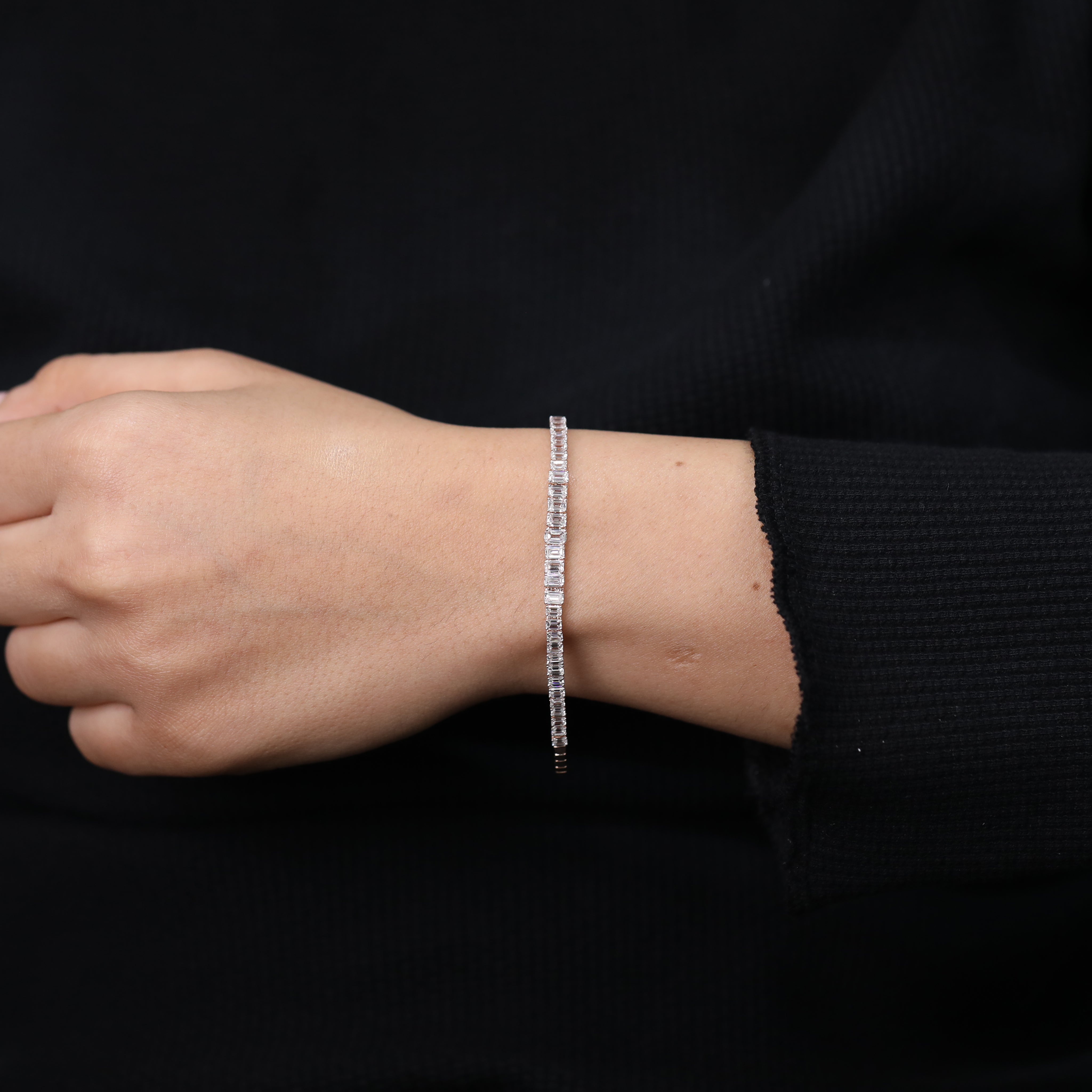 Emerald Cut Lab Diamond Half Tennis Bracelet