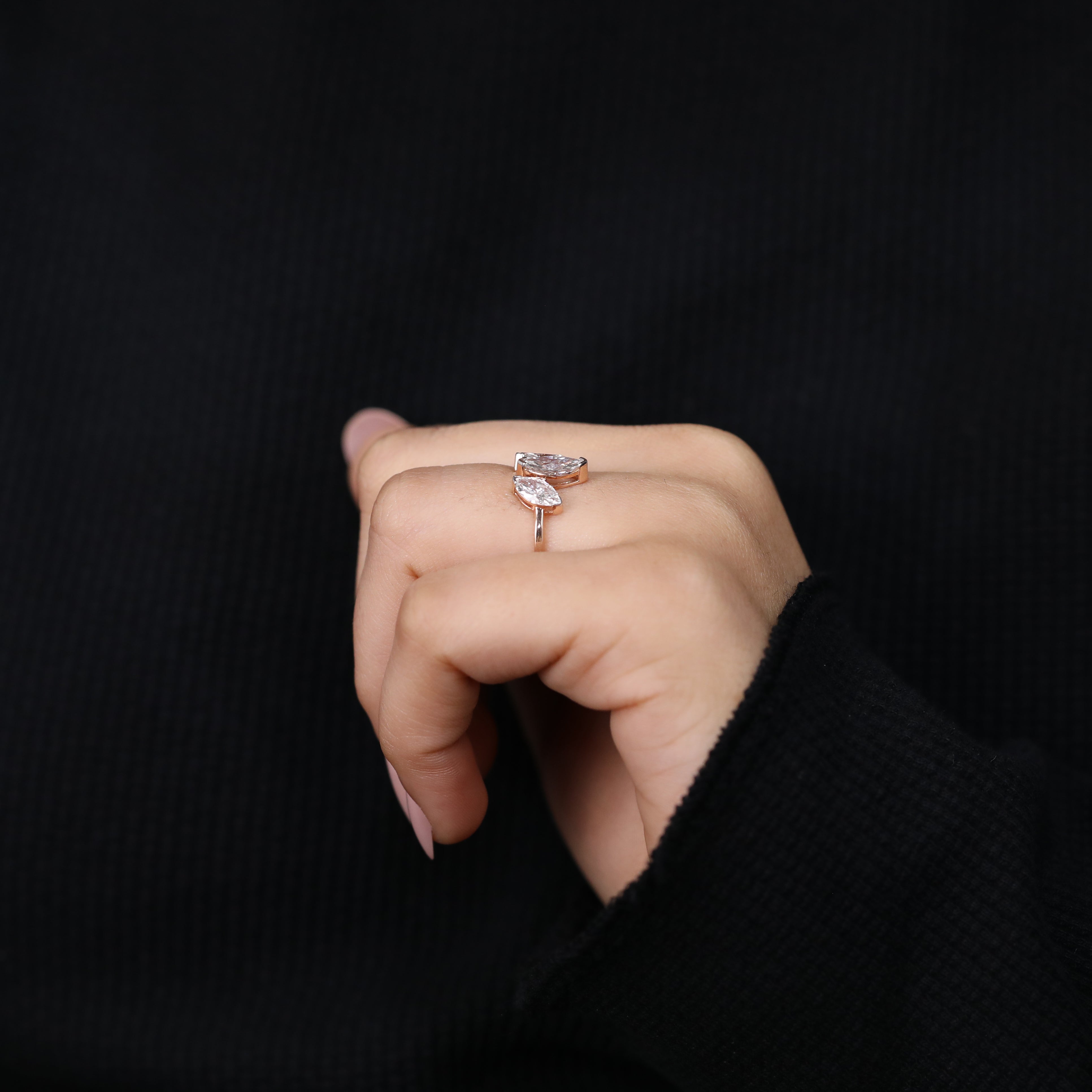 Timeless marquise lab grown three stone engagement ring