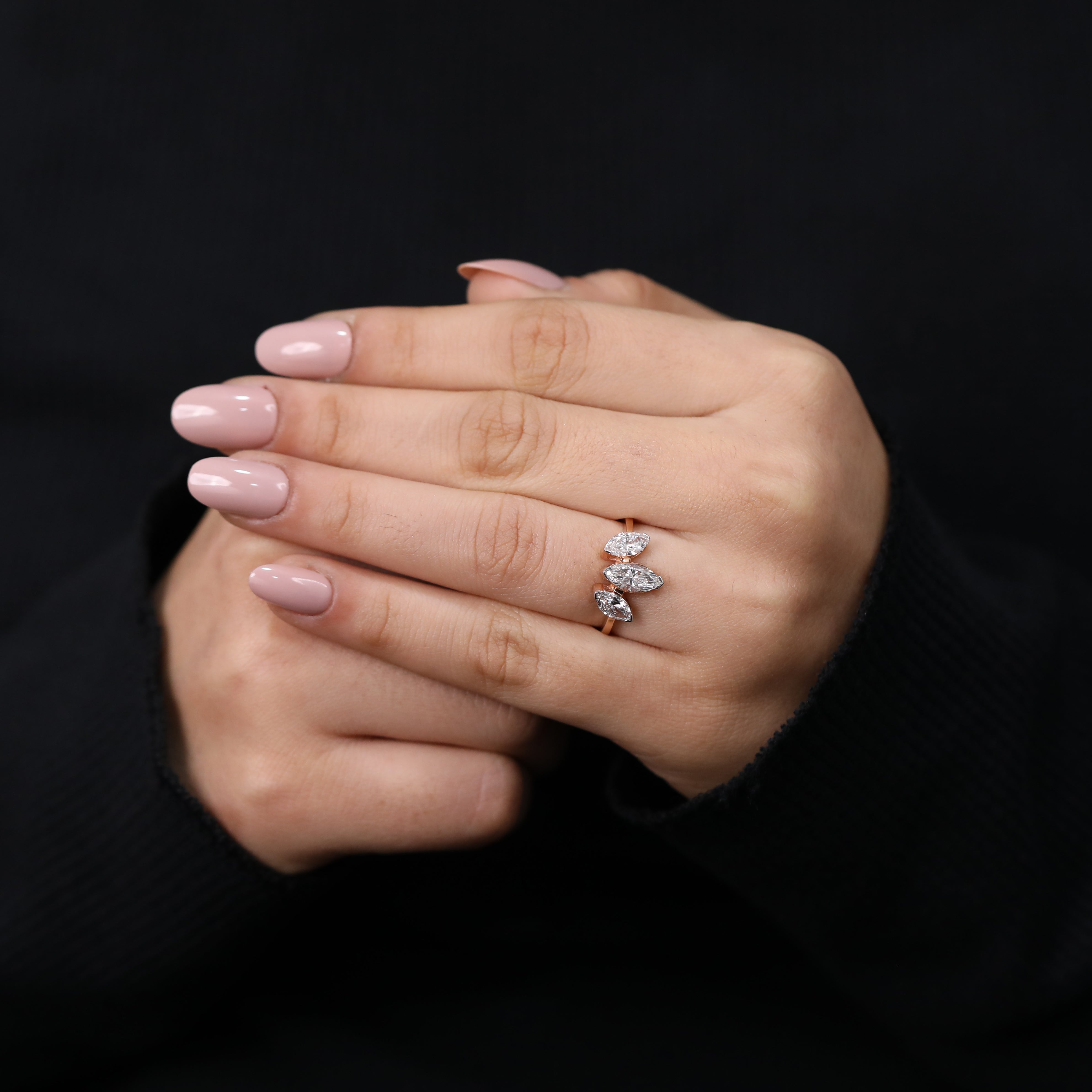 Fine jewelry marquise lab created three stone ring
