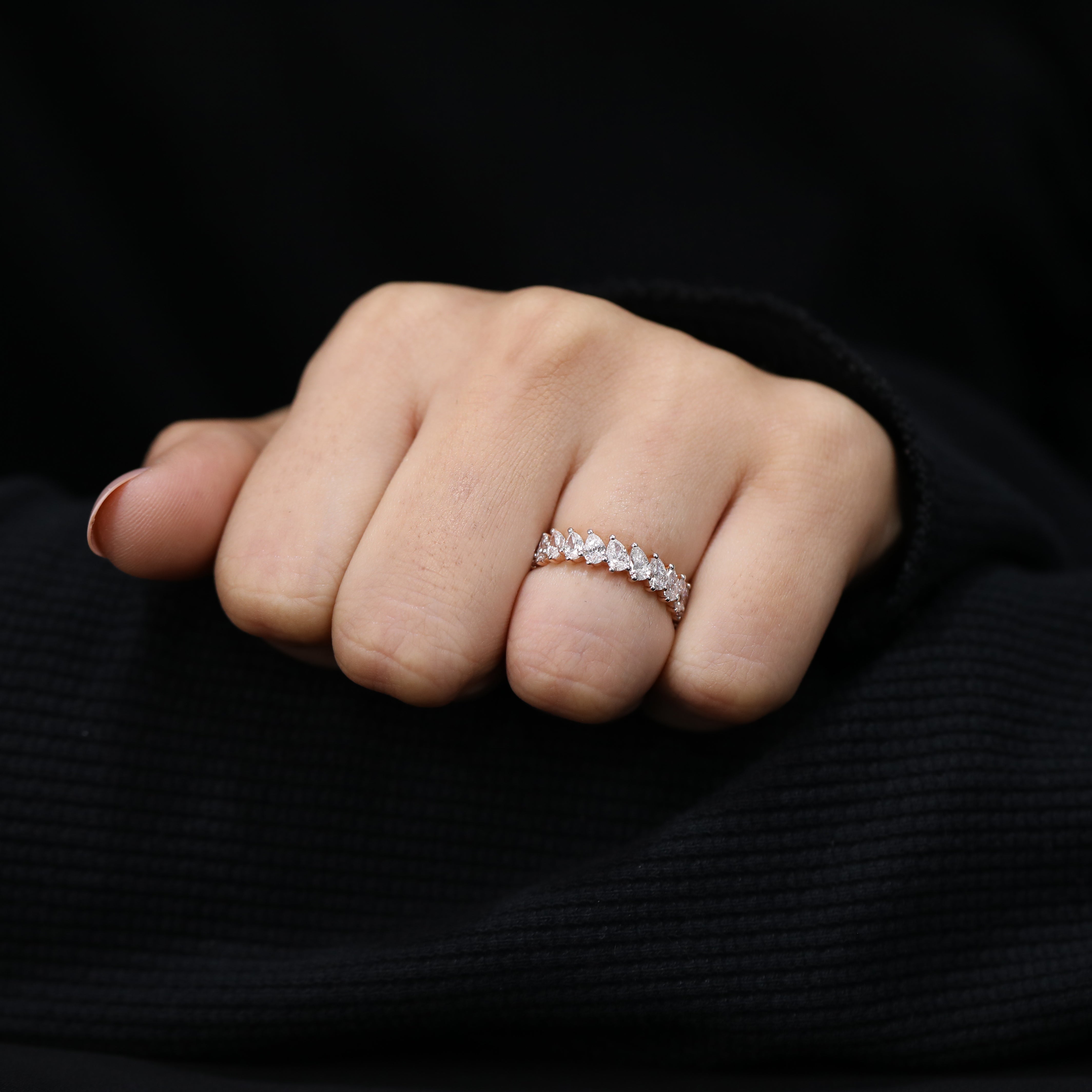 Designer pear lab grown diamond eternity band wedding