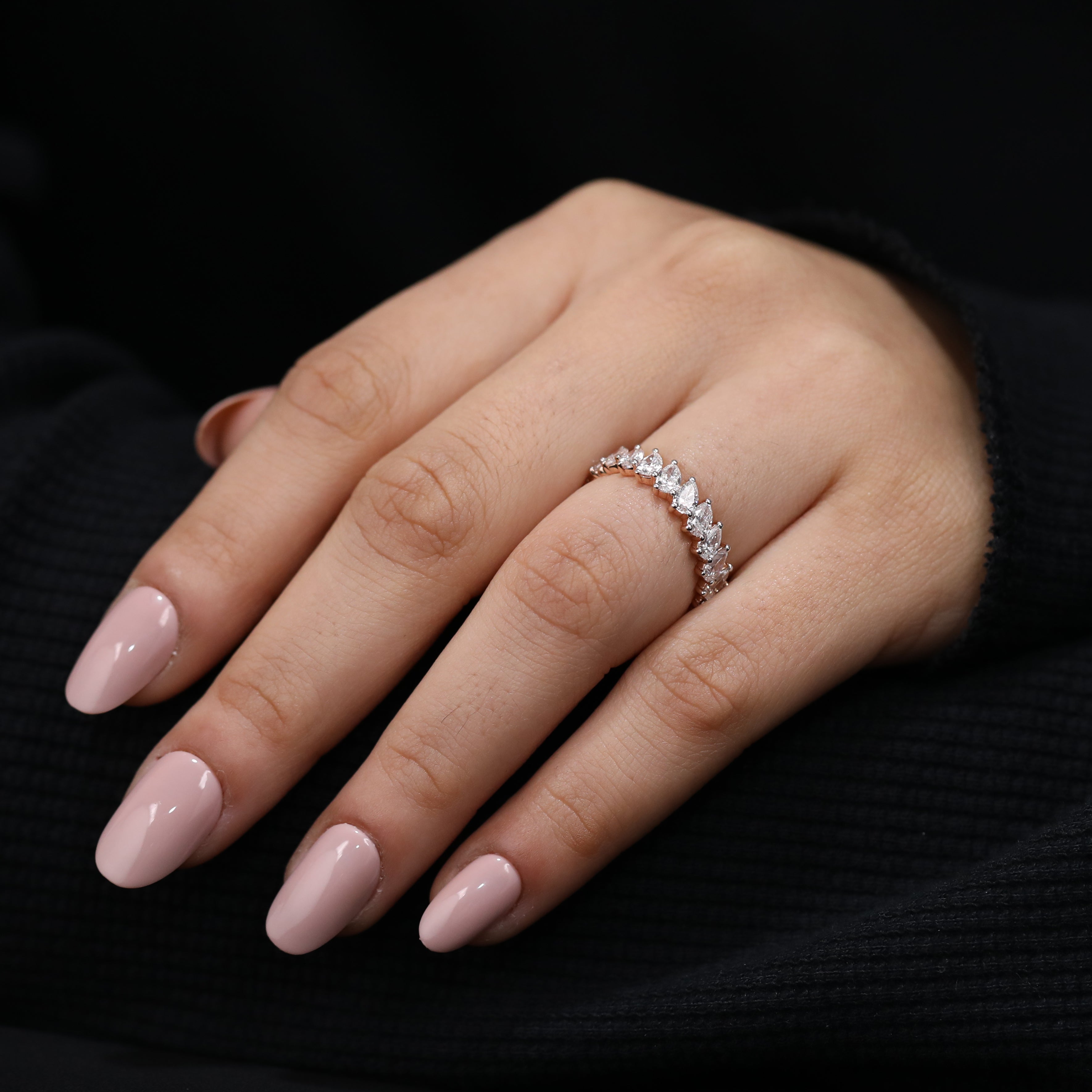 Modern pear lab created diamond eternity ring romantic gift