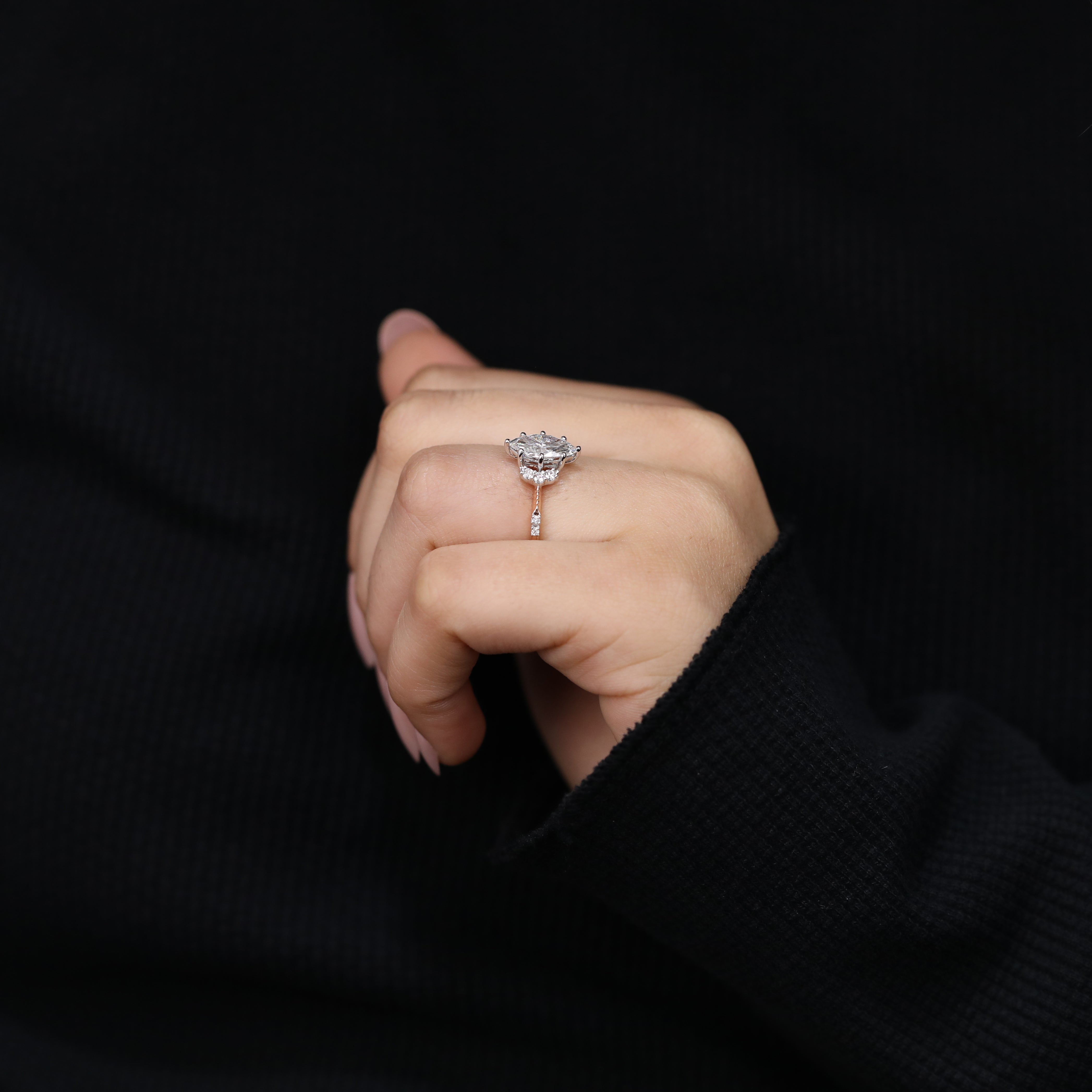 Elegant commitment ring with marquise lab grown diamond