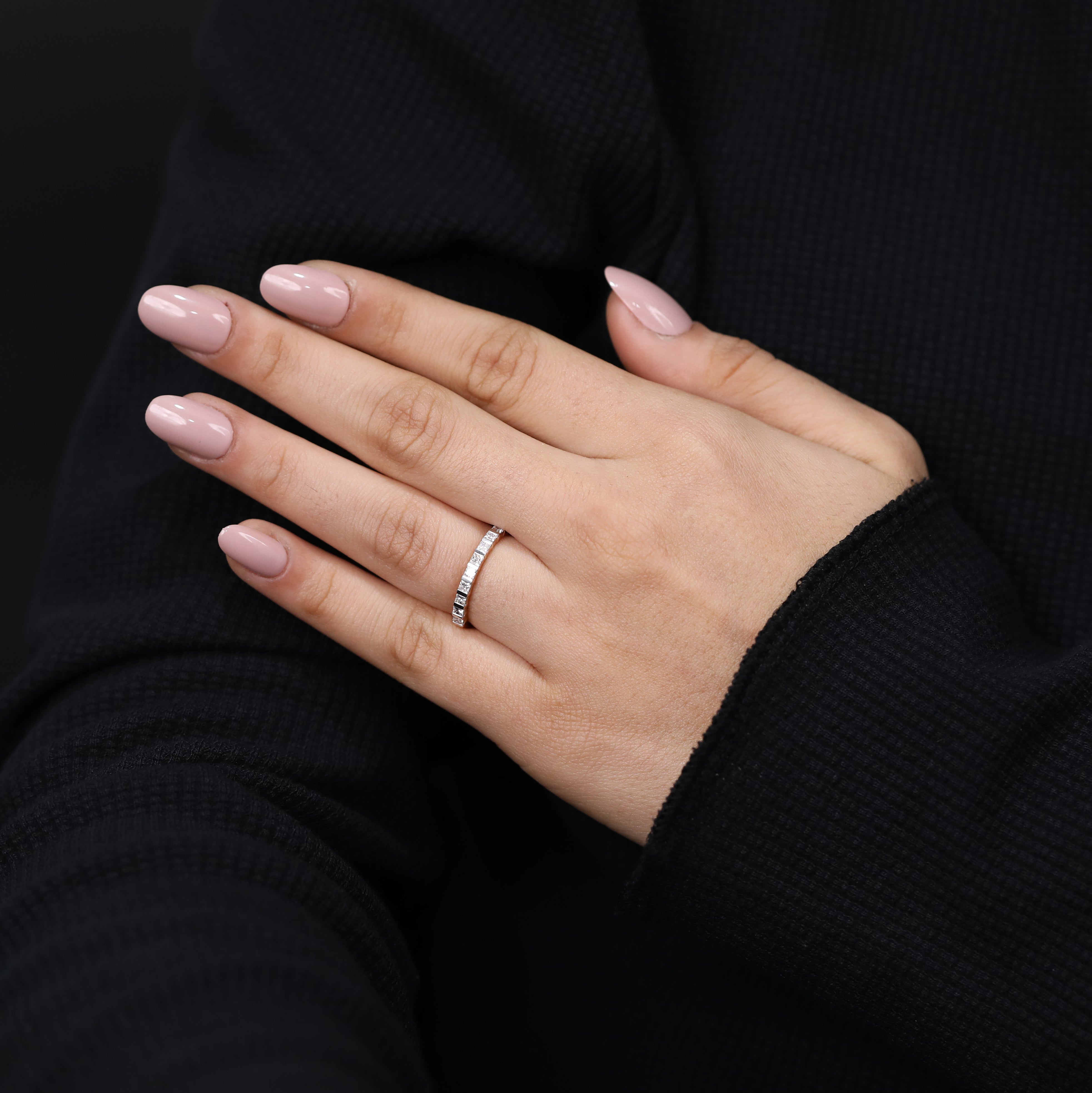 Modern channel set ring with princess lab grown diamonds commitment