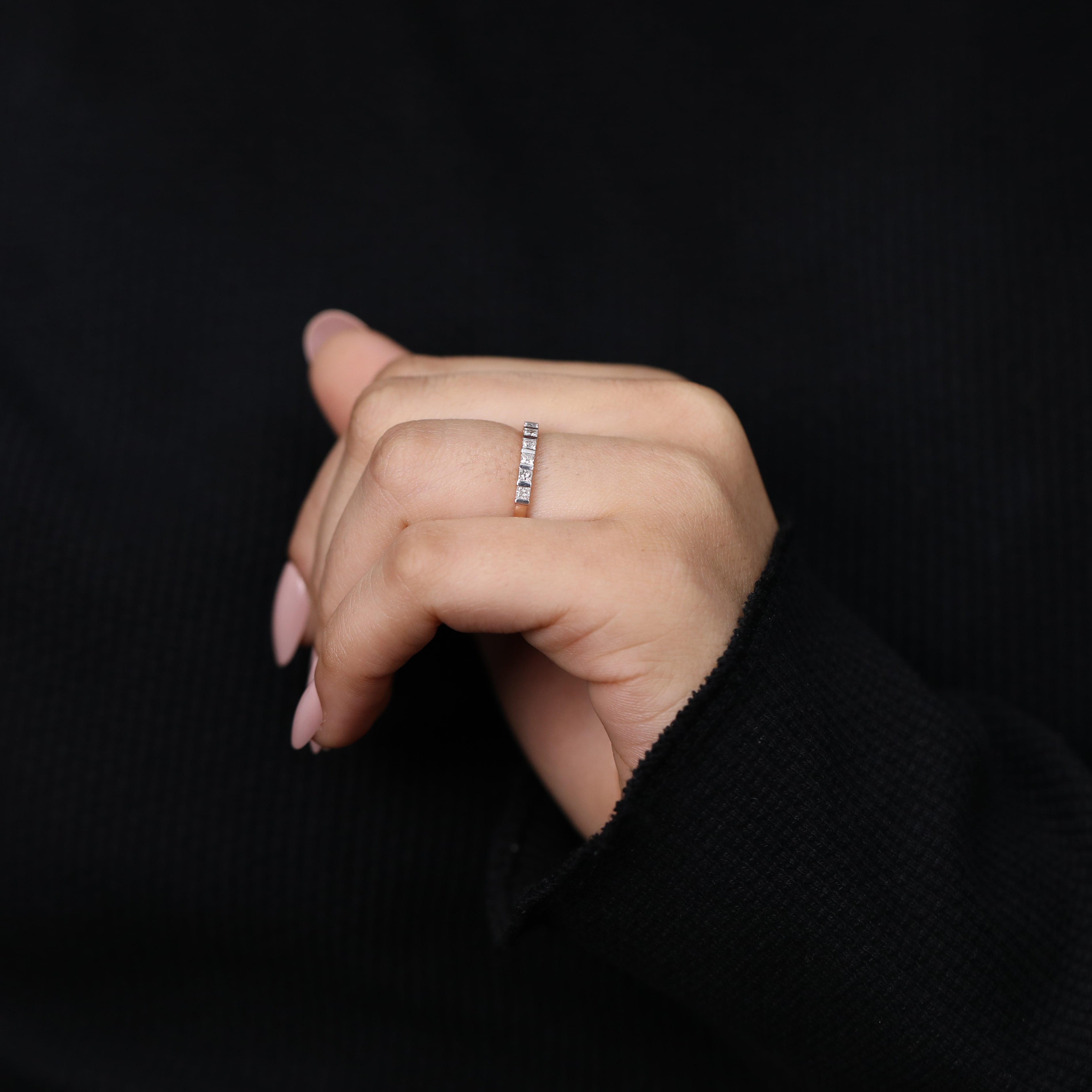 Fine jewelry channel set ring with lab created diamonds