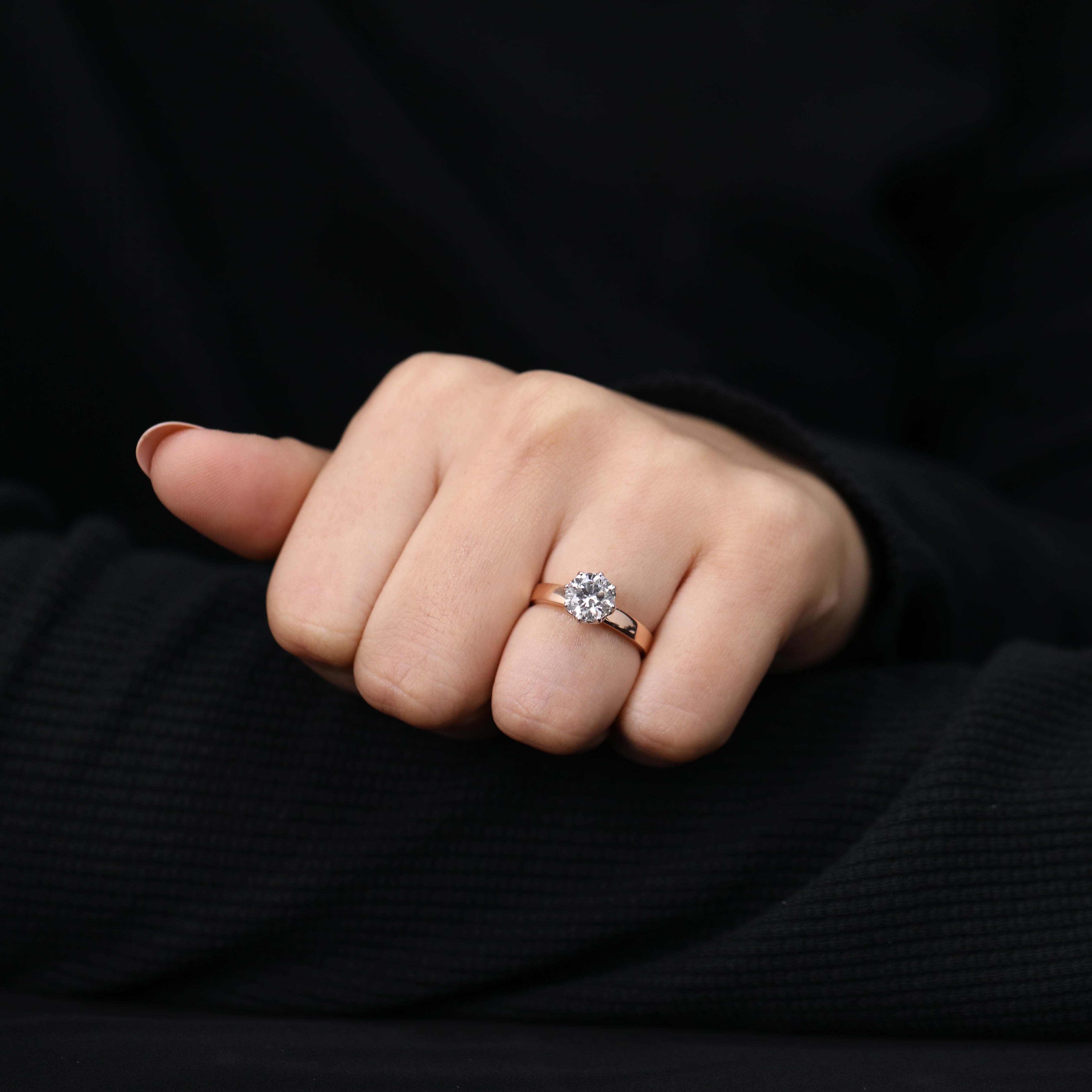 Signature solitaire ring highlighting round lab created diamond