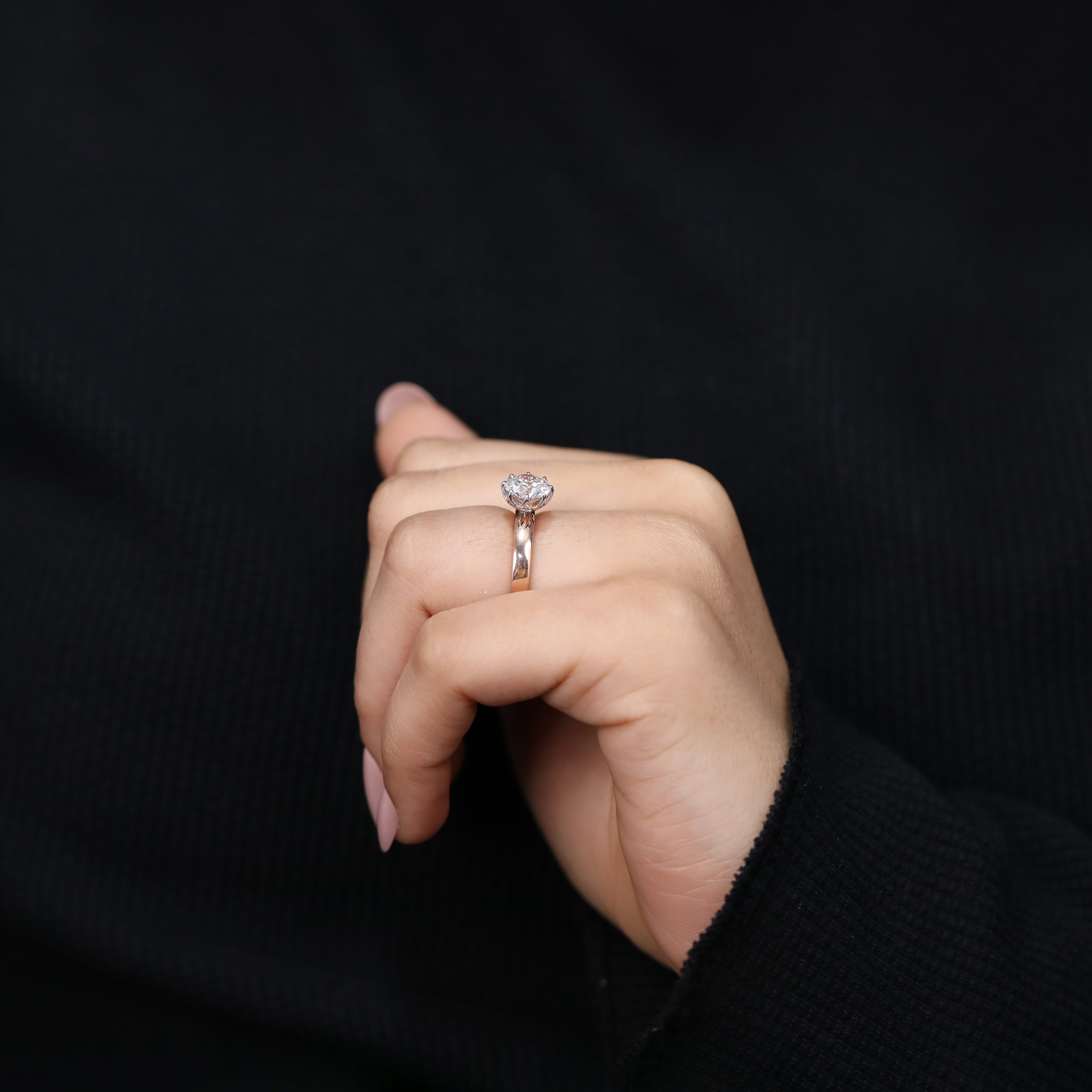 Round Cut Lab Grown Diamond Engagement Ring, 8 Prong Solitaire Ring