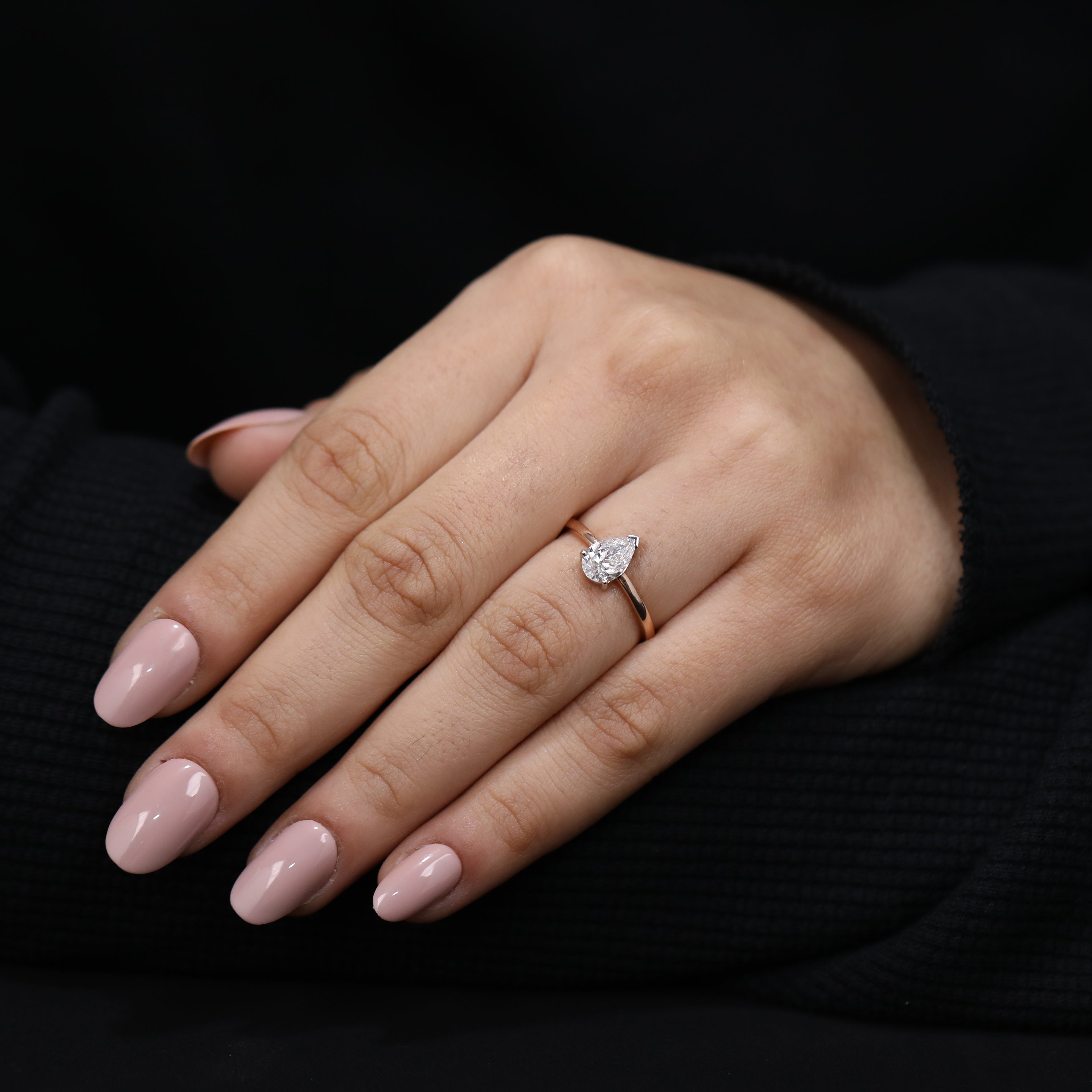 Romantic promise ring with pear lab created diamond sparkle