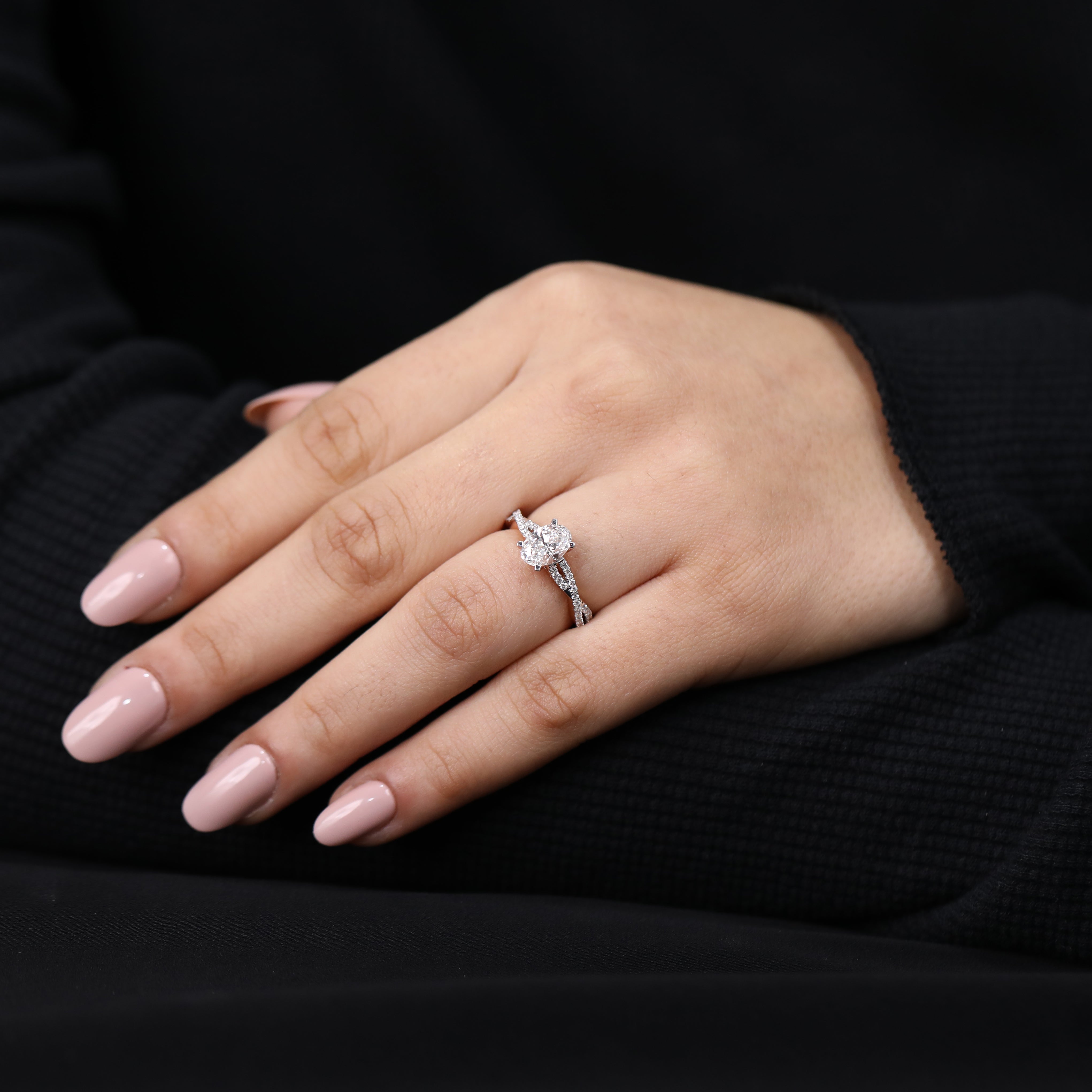 Elegant commitment ring crafted with lab grown oval diamond