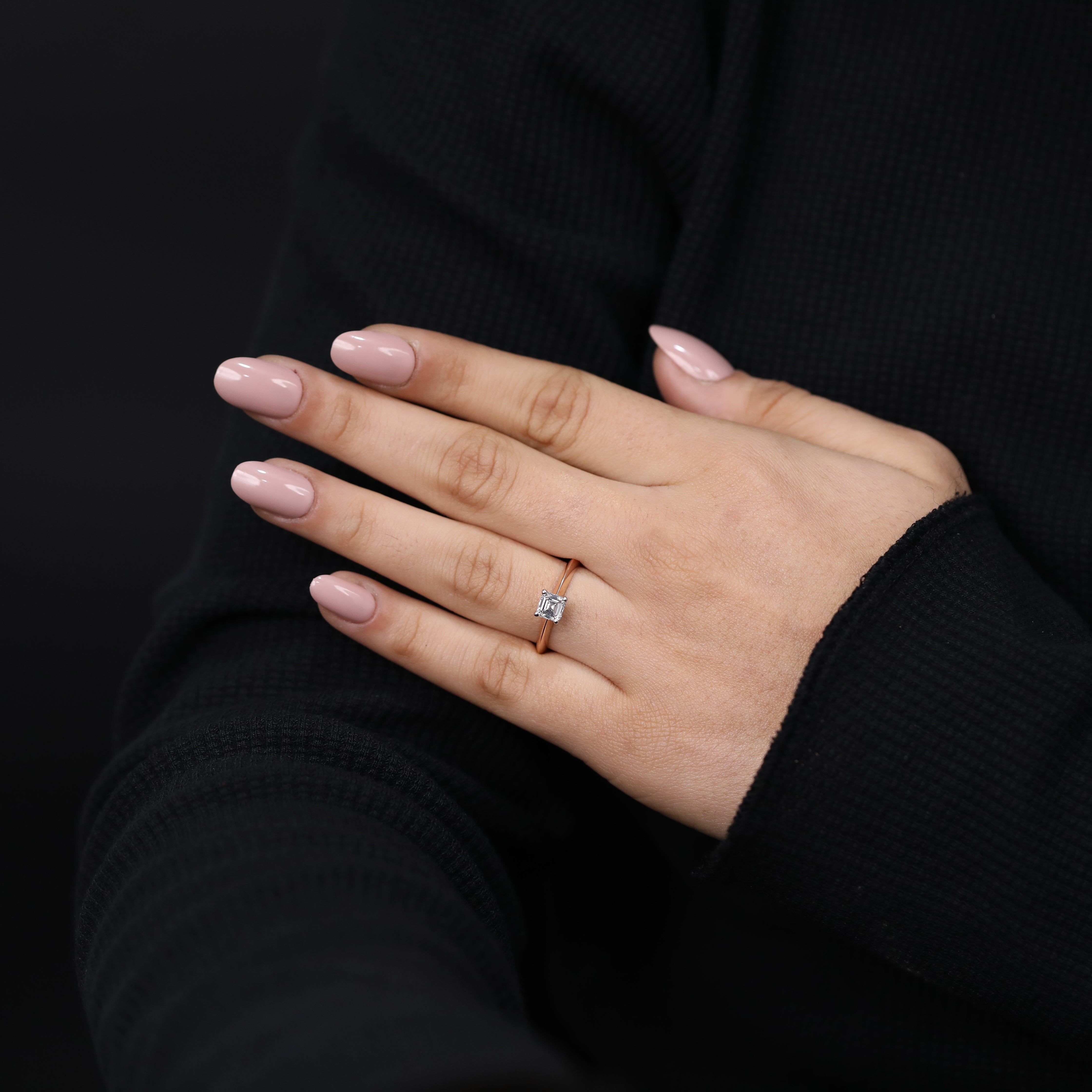 Luxury commitment ring highlighting asscher lab created diamond