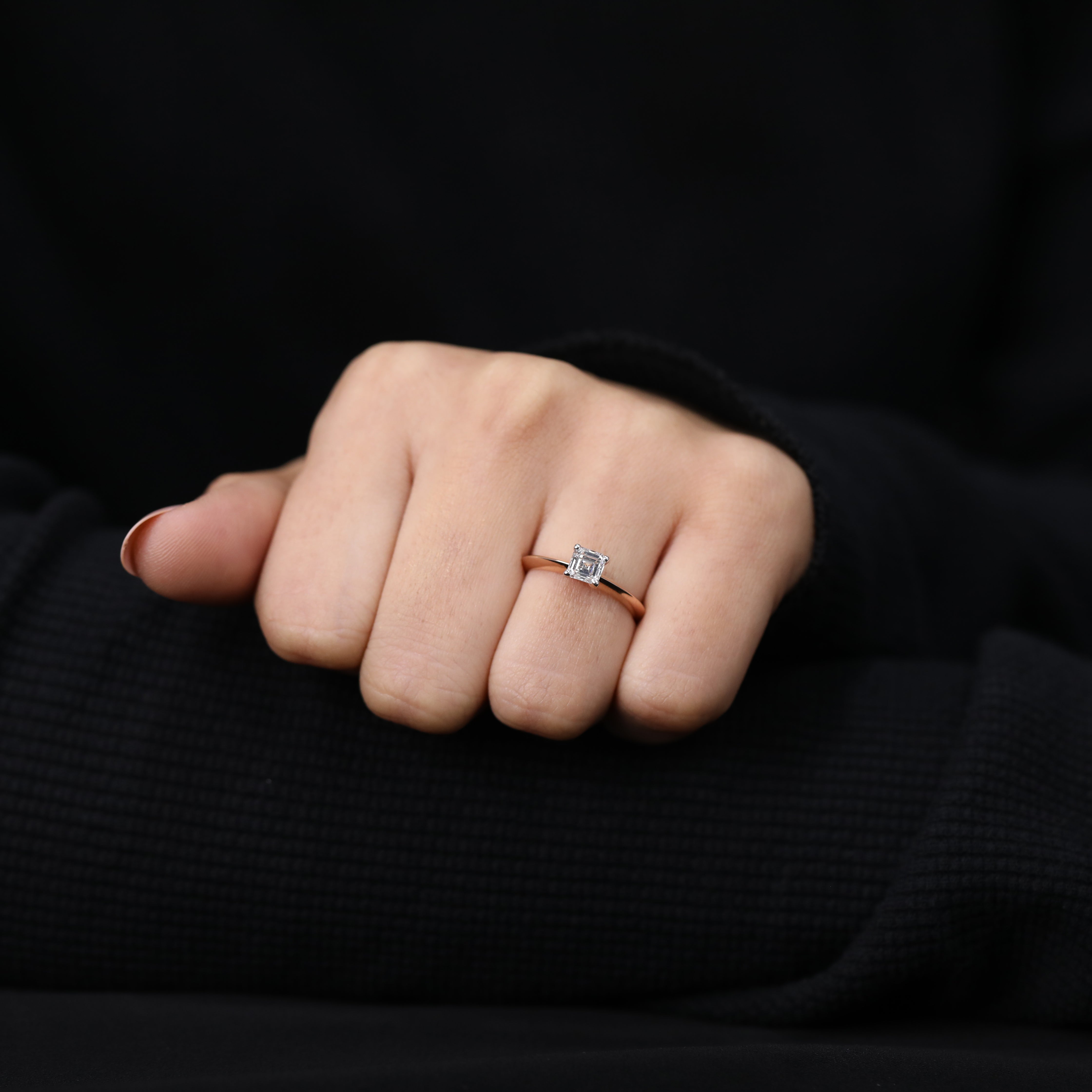 Timeless solitaire ring featuring asscher lab grown diamond
