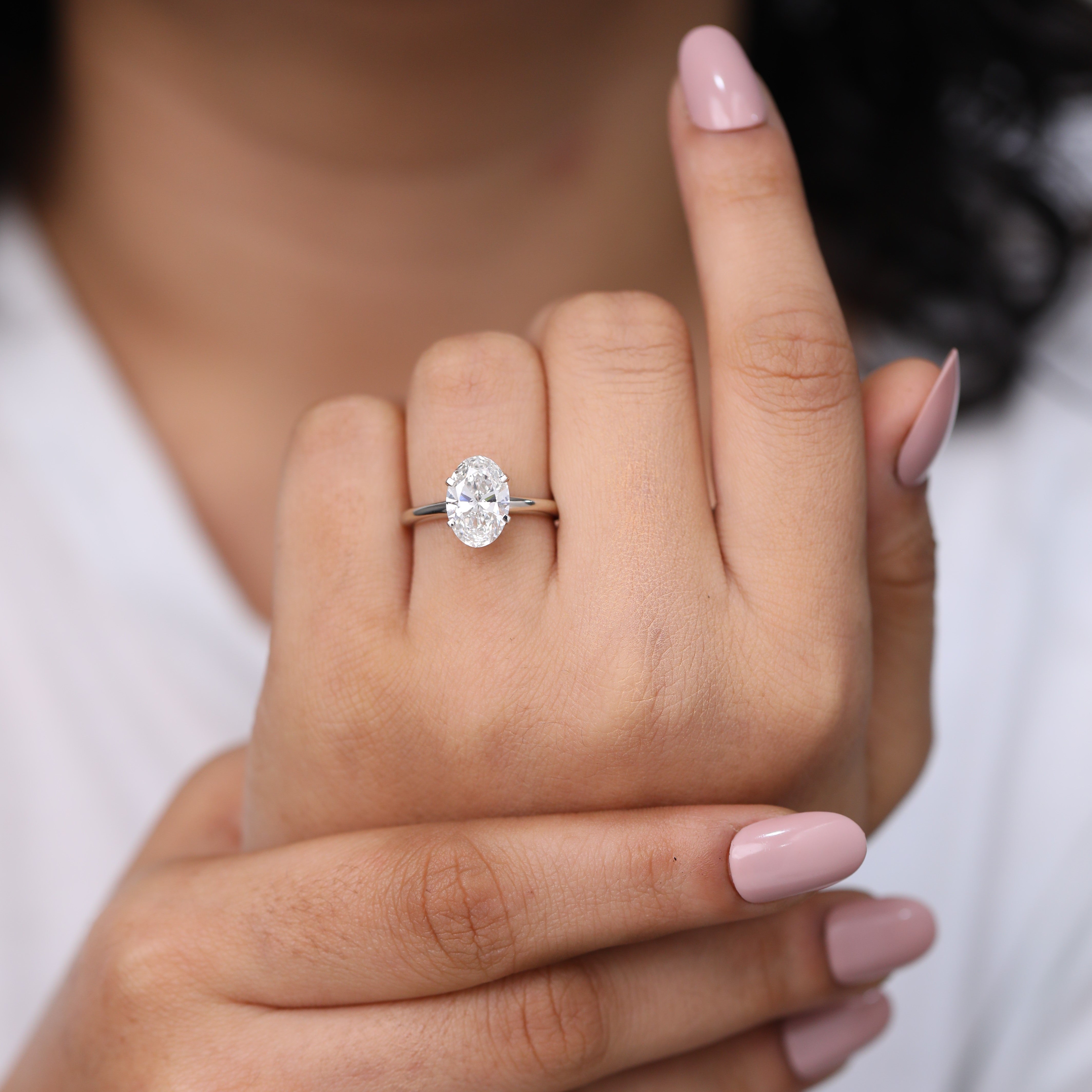 Elegant oval lab grown diamond solitaire engagement ring design