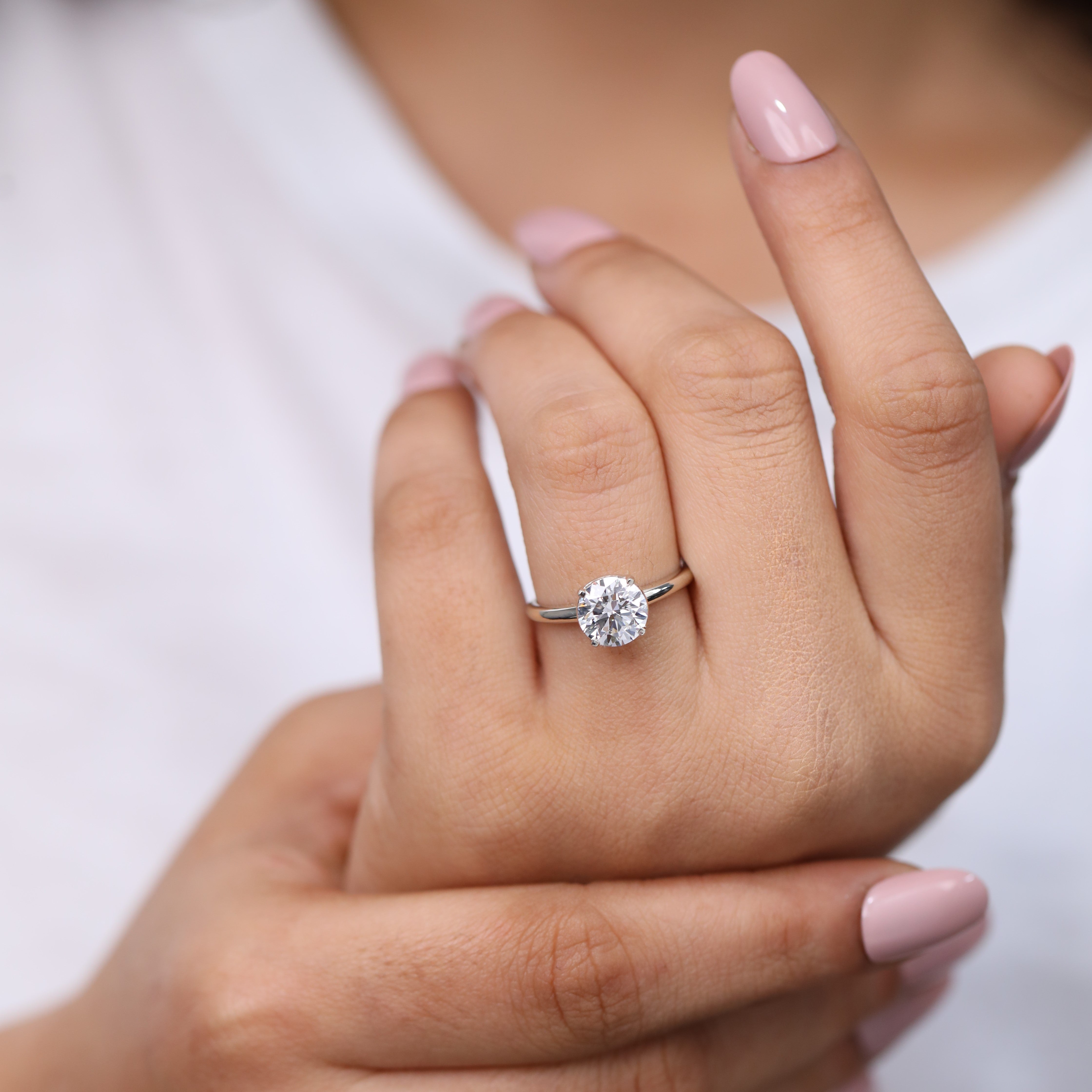Classic round lab-grown diamond ring for engagement or bridal jewelry