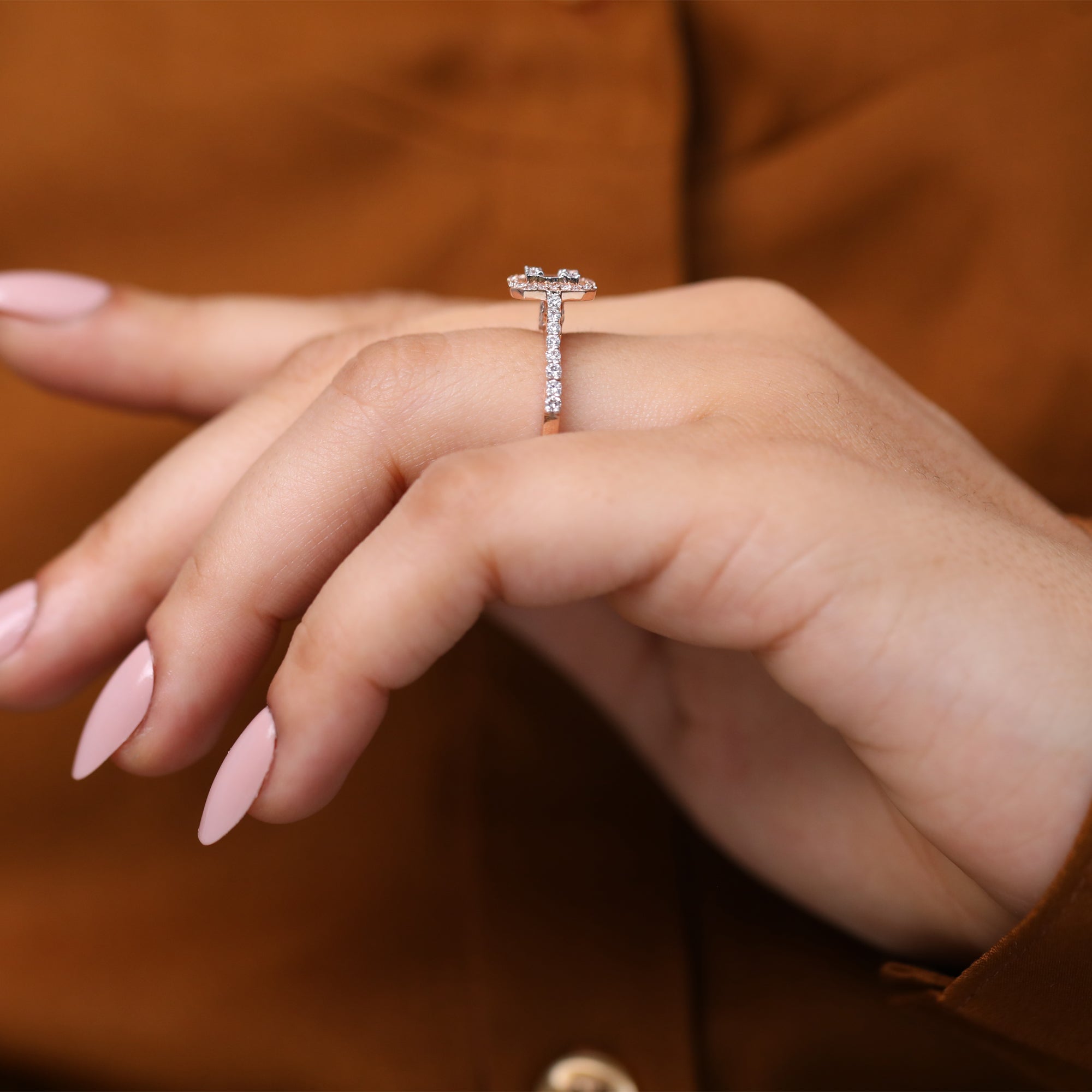 Emerald Shaped Halo Lab Diamond Engagement Ring