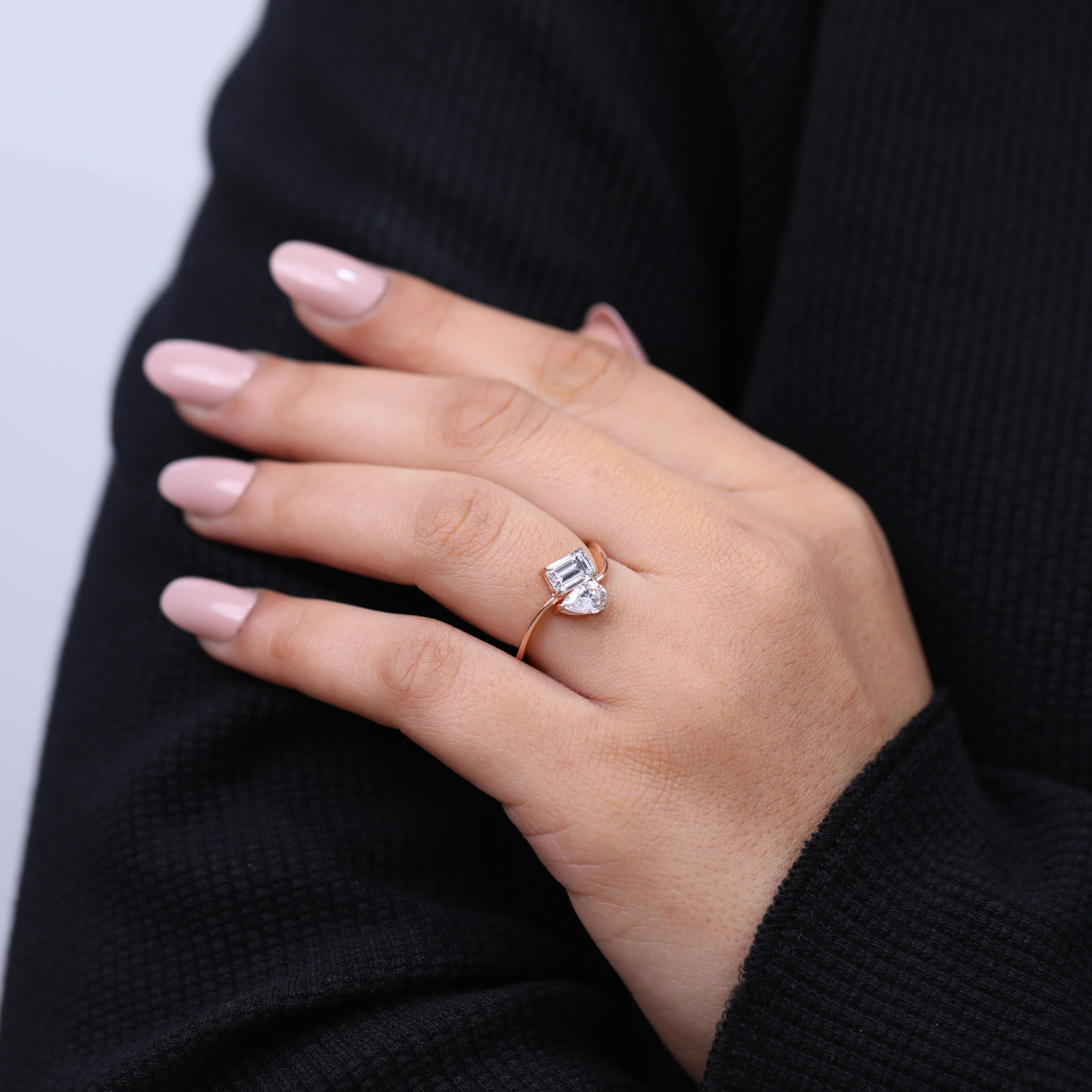 Modern two-stone diamond toi et moi ring for engagement or anniversary