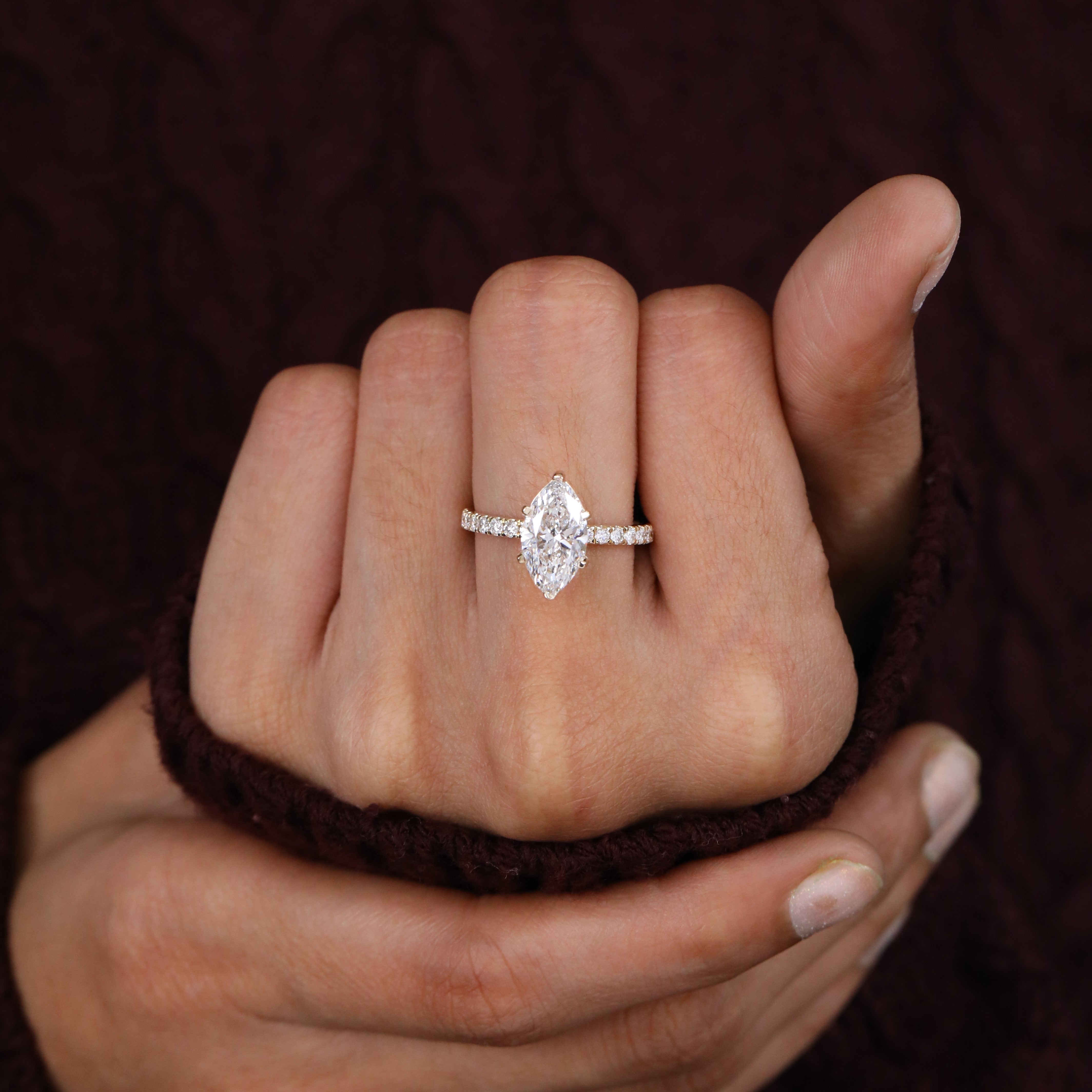 Modern marquise shape lab grown diamond ring for wedding proposal