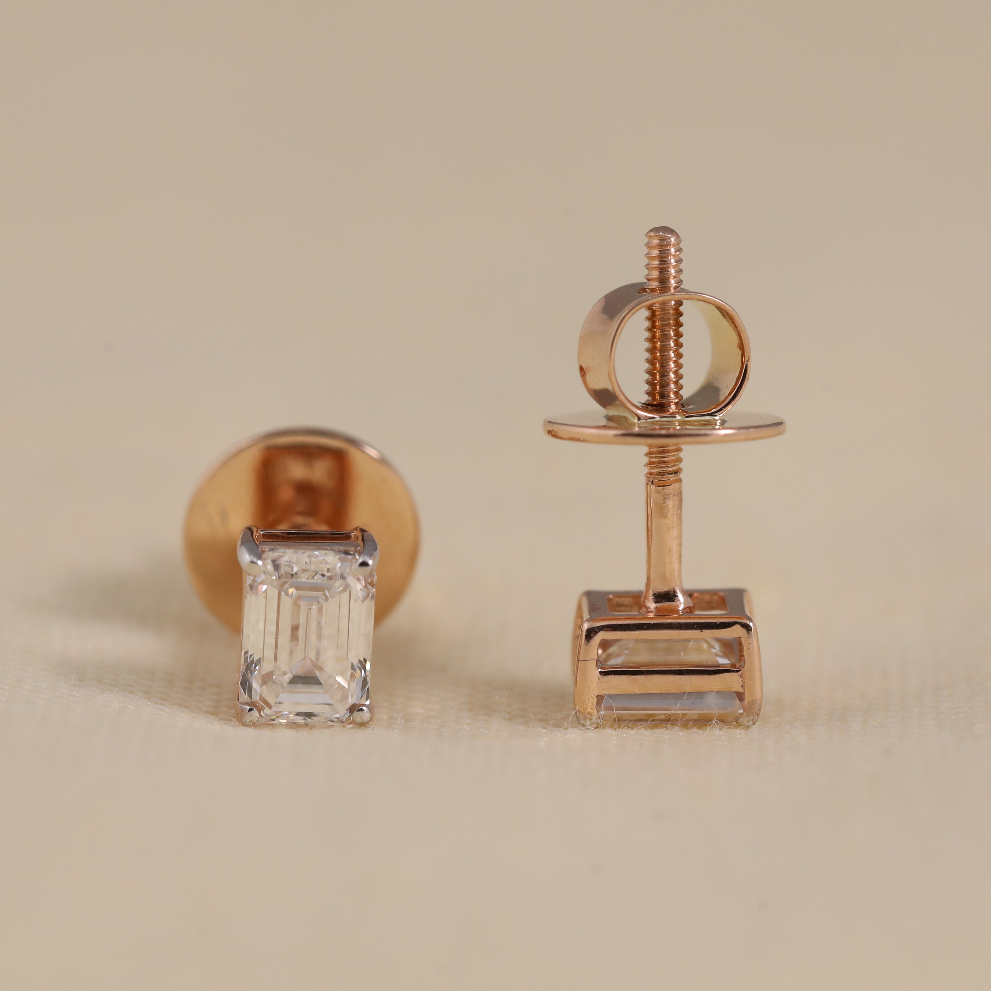 Timeless emerald cut lab diamond studs for wedding day elegance