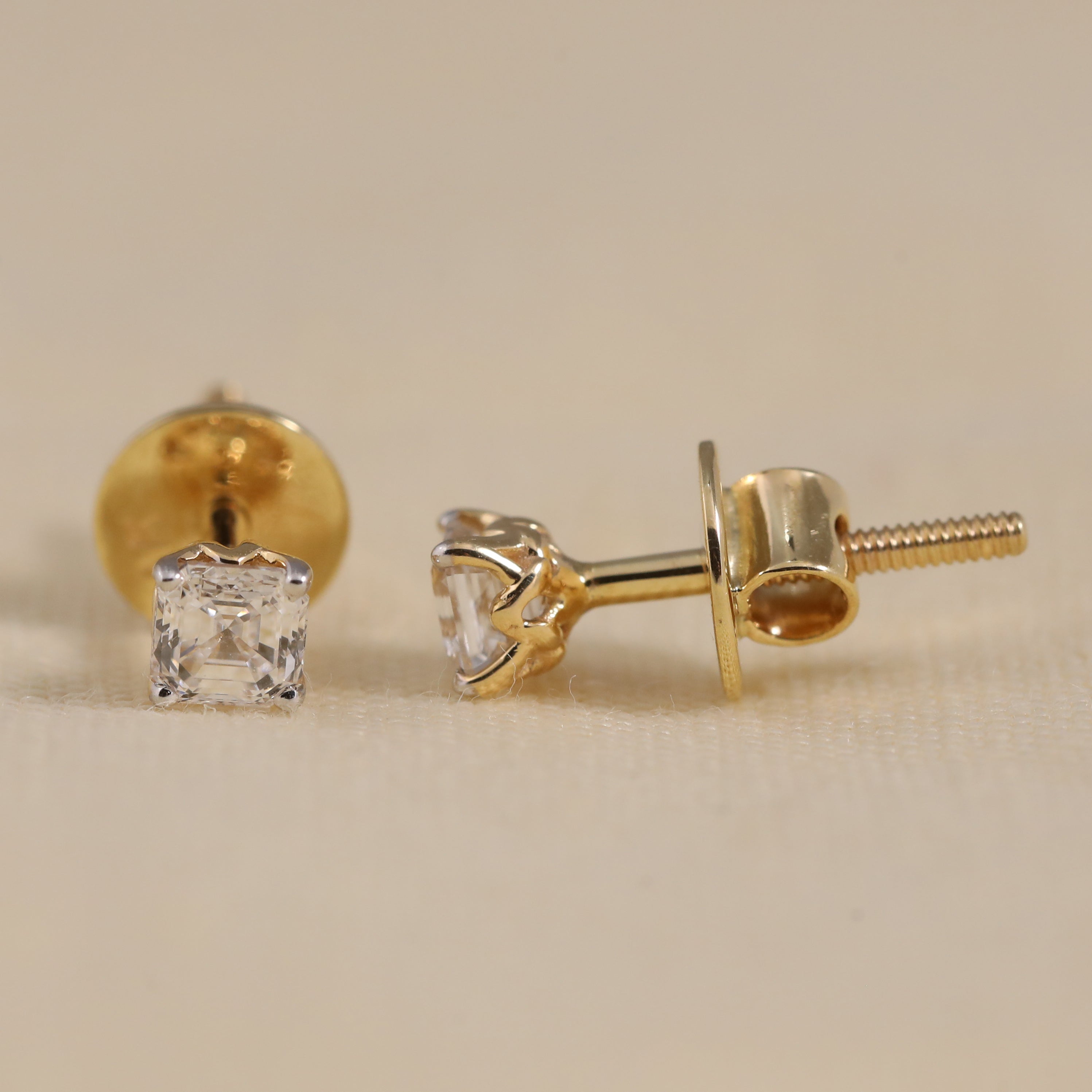 Minimal Asscher cut lab grown diamond studs suited for office wear or gifting