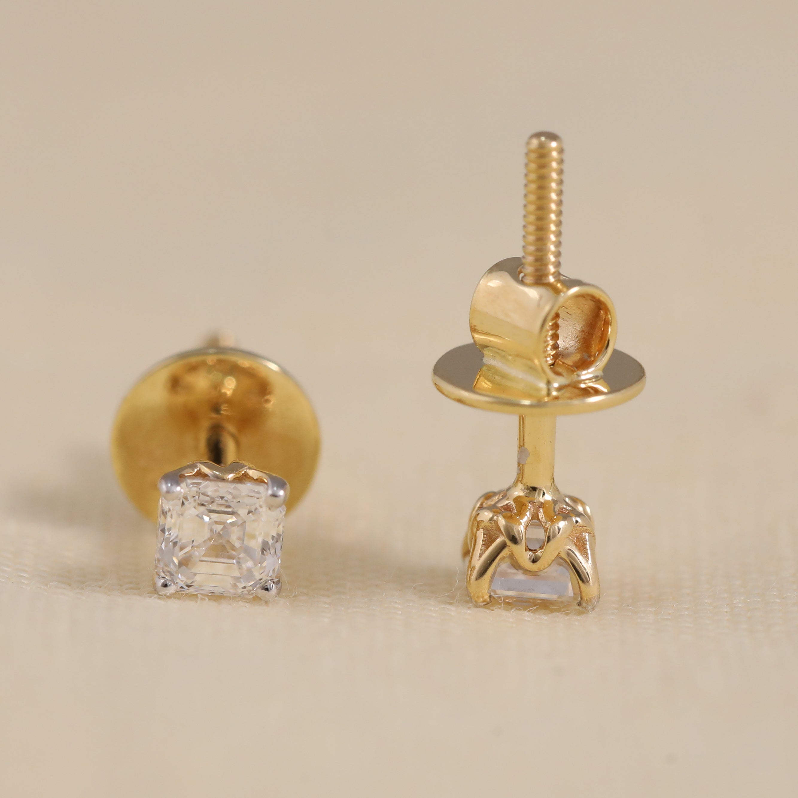 Timeless Asscher cut diamond stud earrings great for engagement or anniversary surprises