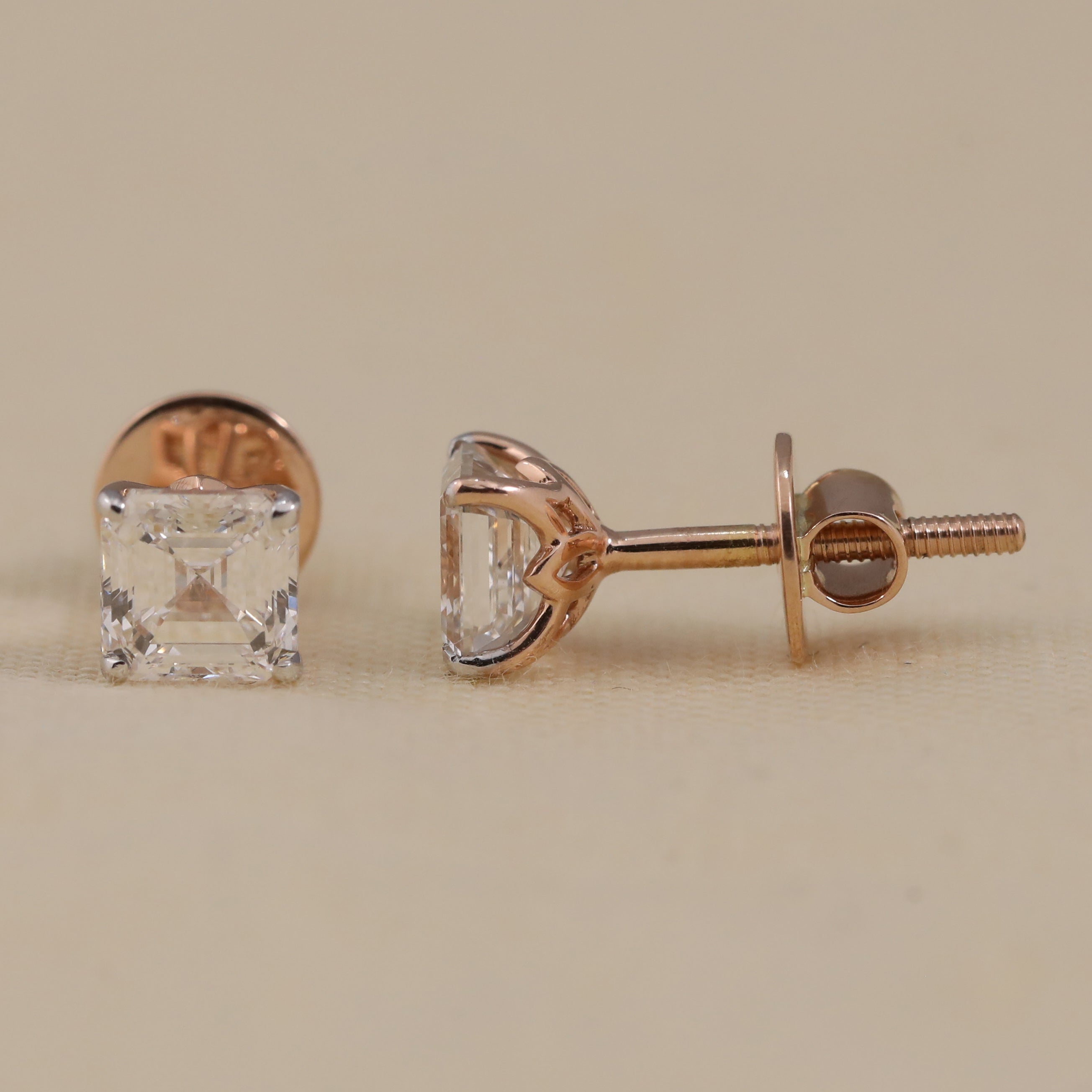 Classic Asscher cut lab grown diamond earrings suited for bridal wear or special events