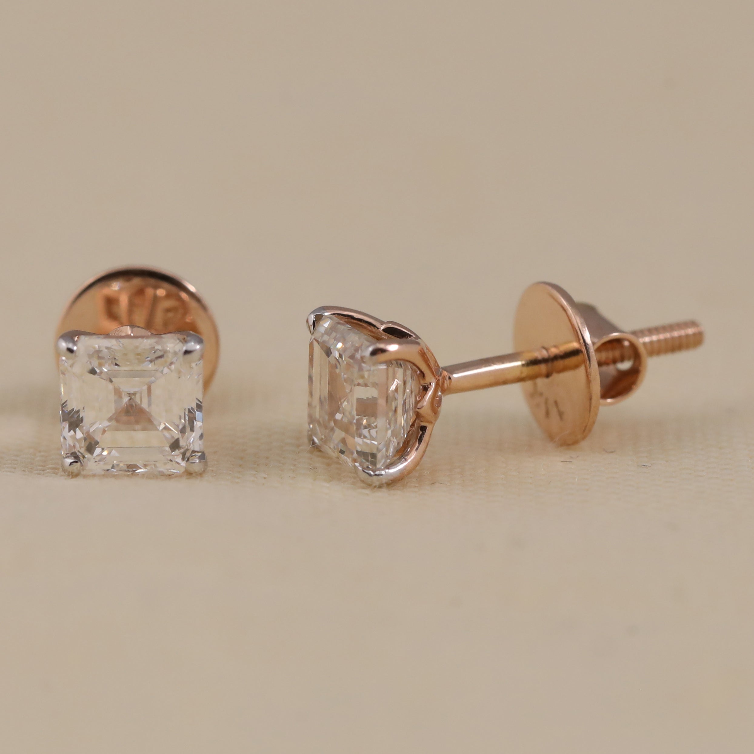 Brilliant Asscher lab grown diamond studs designed for daily wear and celebrations