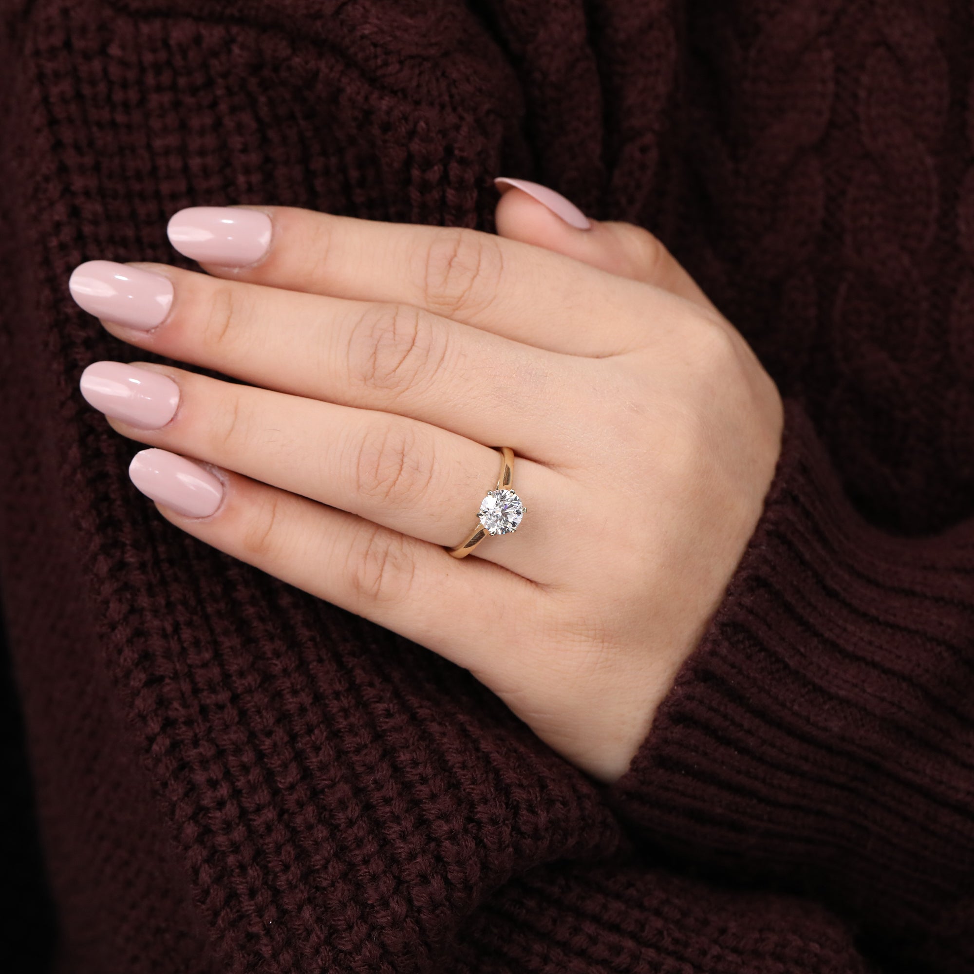 Brilliant round cut lab grown diamond solitaire engagement ring