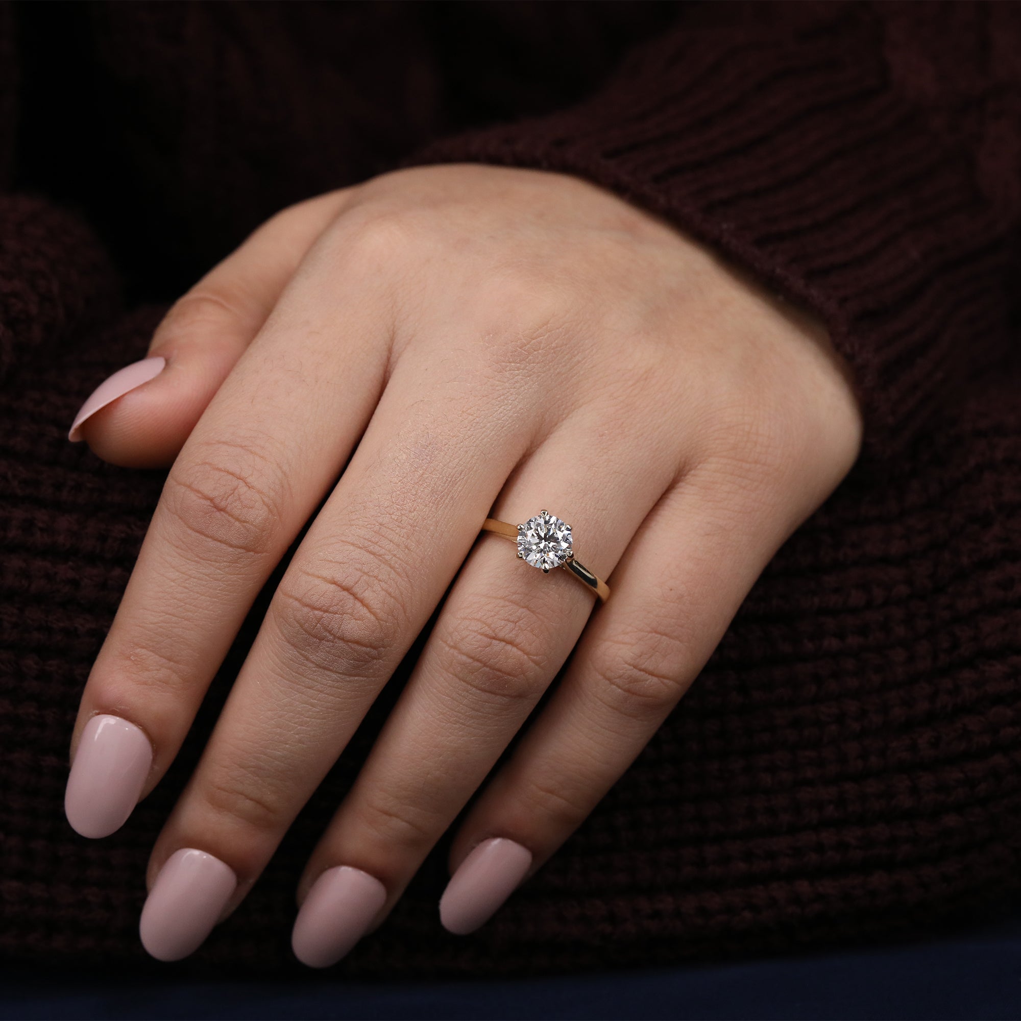 Traditional round lab diamond solitaire ring with a clean, modern band