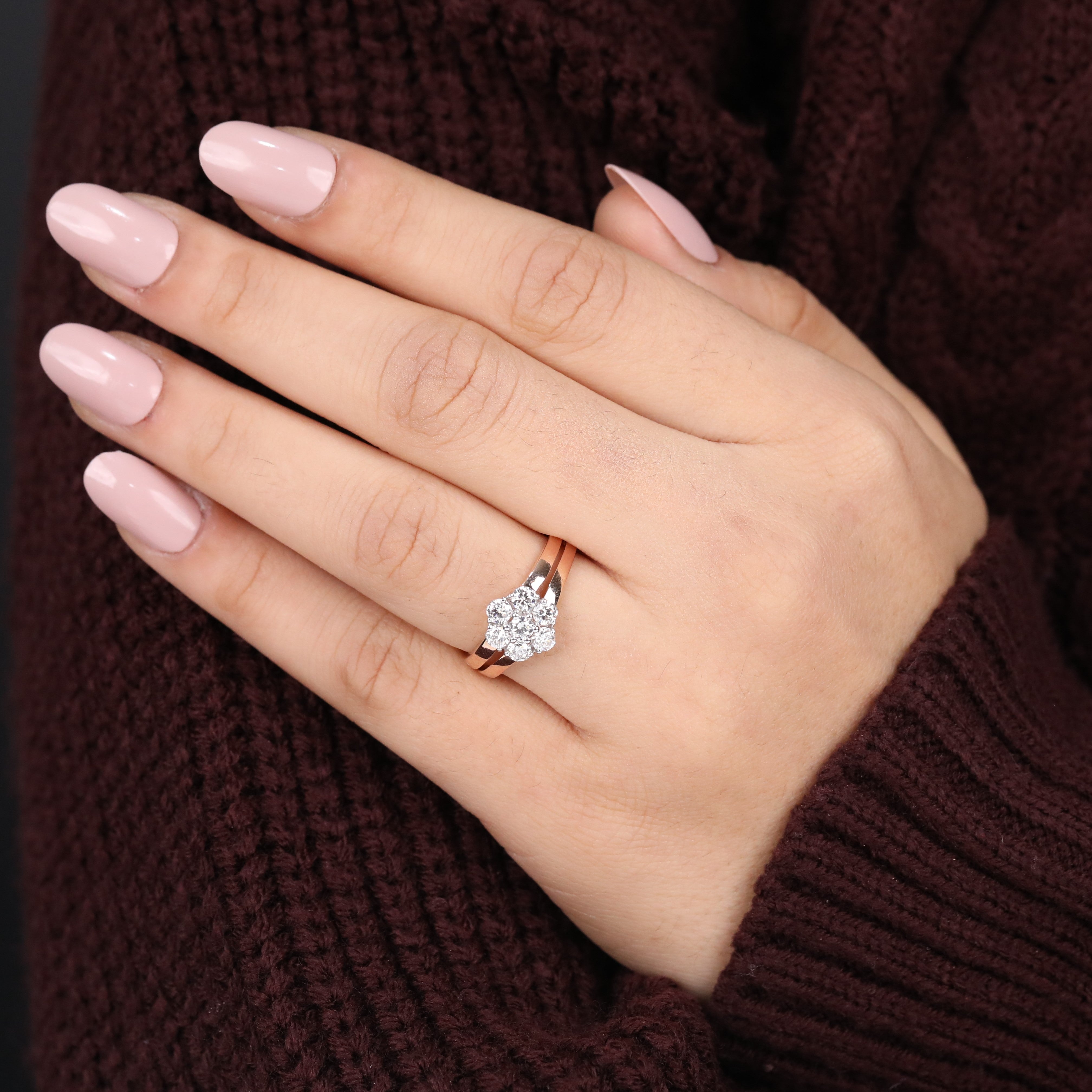 Timeless lab-grown diamond cluster ring crafted with a modern double-band look.