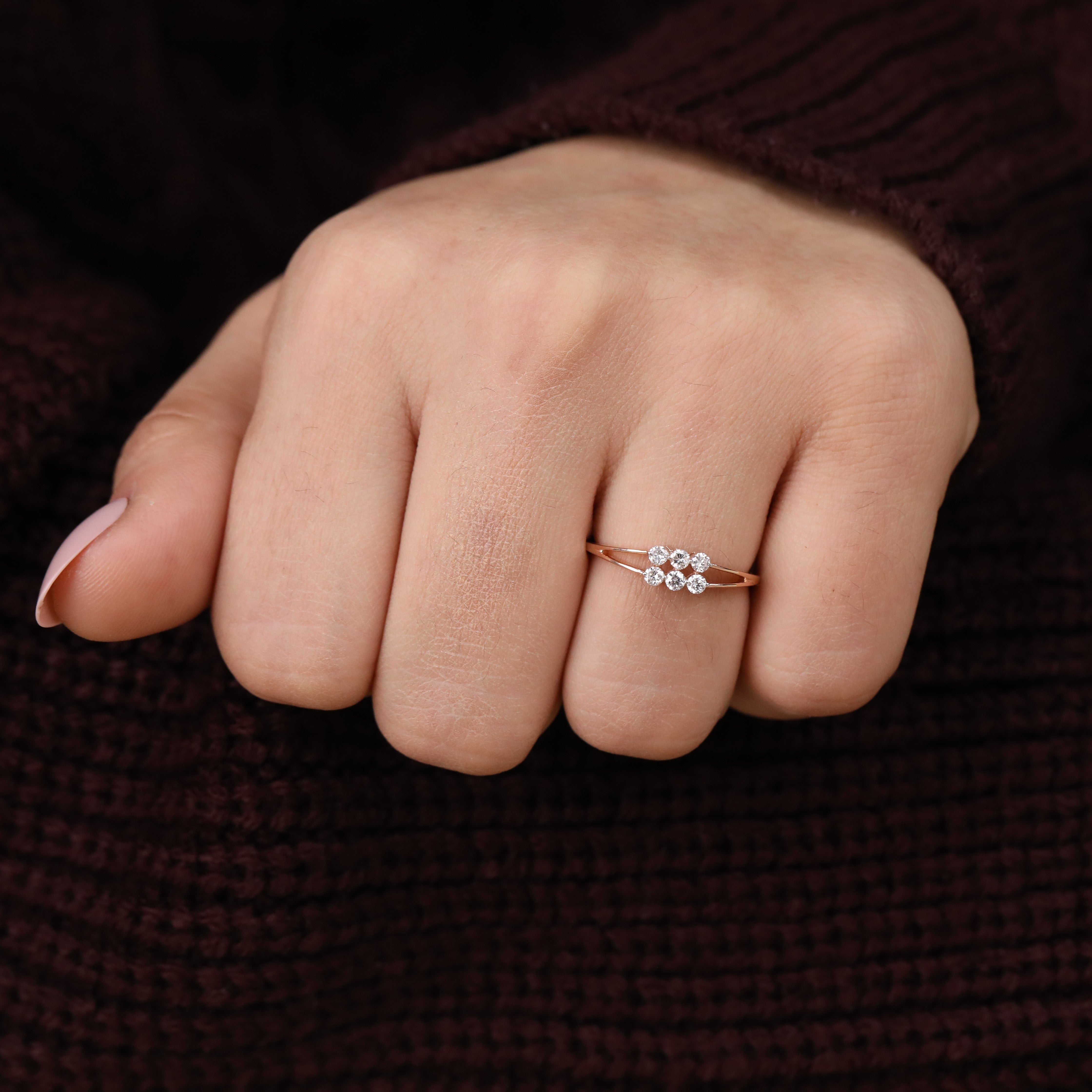 Unique floral cluster ring featuring multiple lab grown diamonds on split band