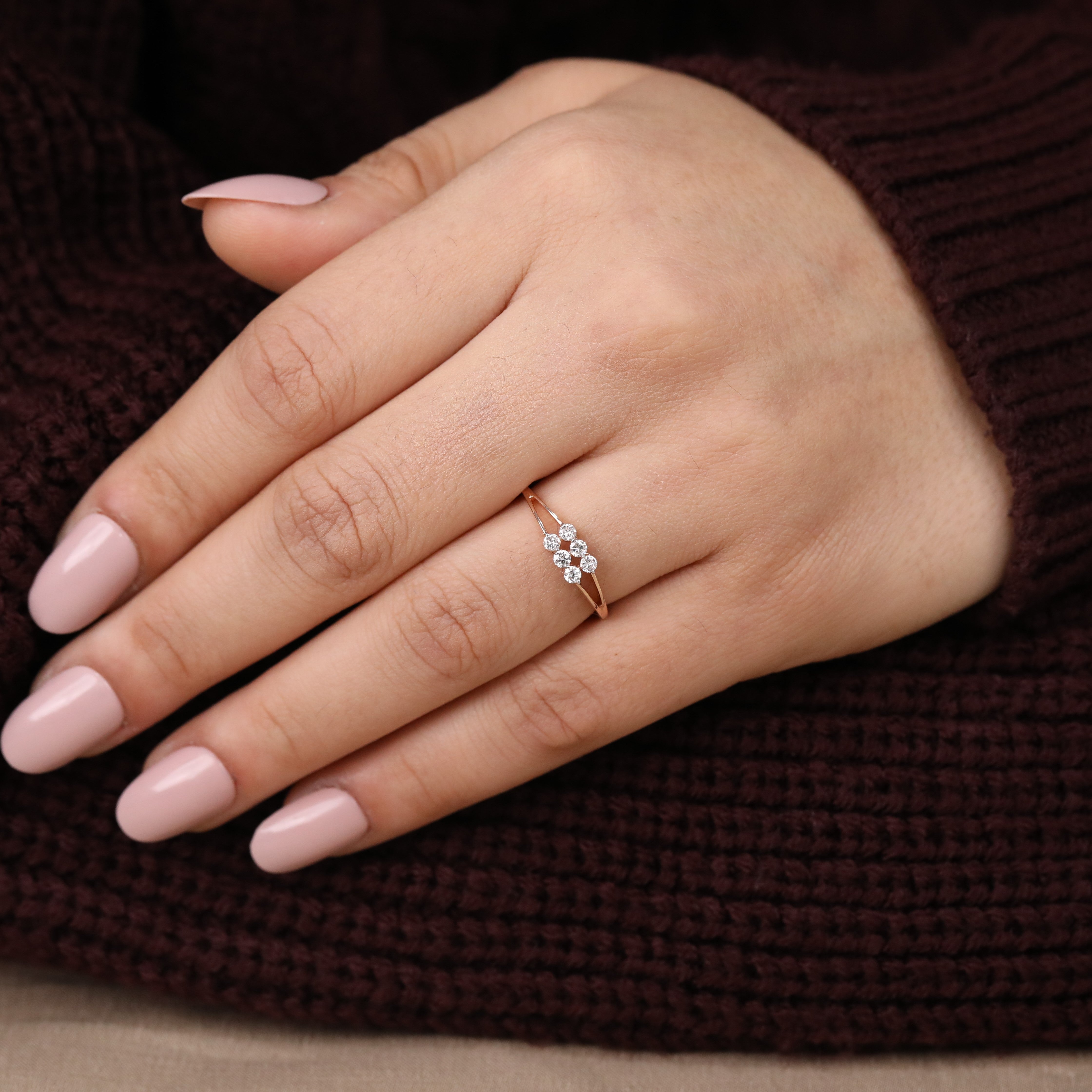 Timeless lab grown diamond cluster ring with a modern split shank style