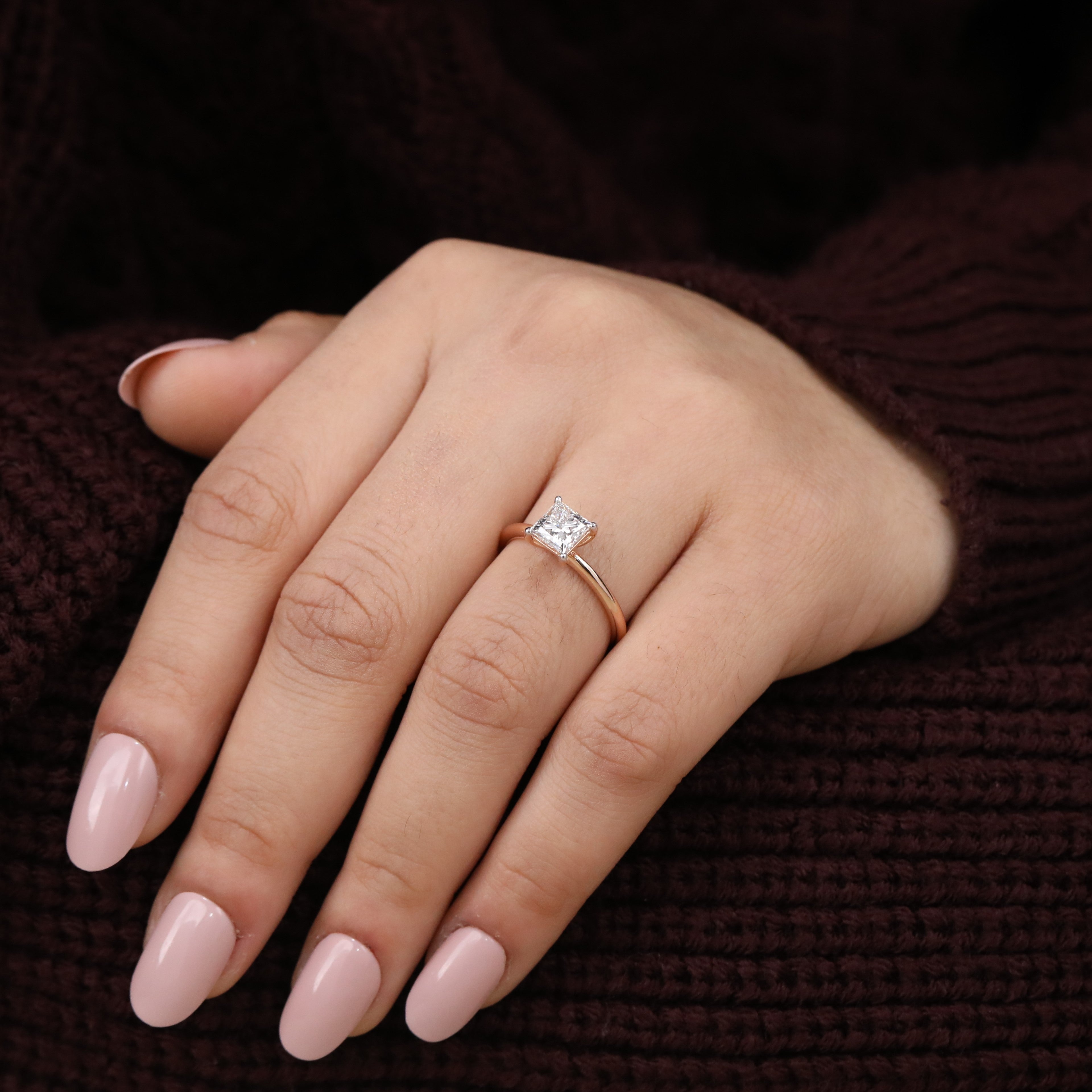Refined engagement ring showcasing a bright princess cut lab grown diamond