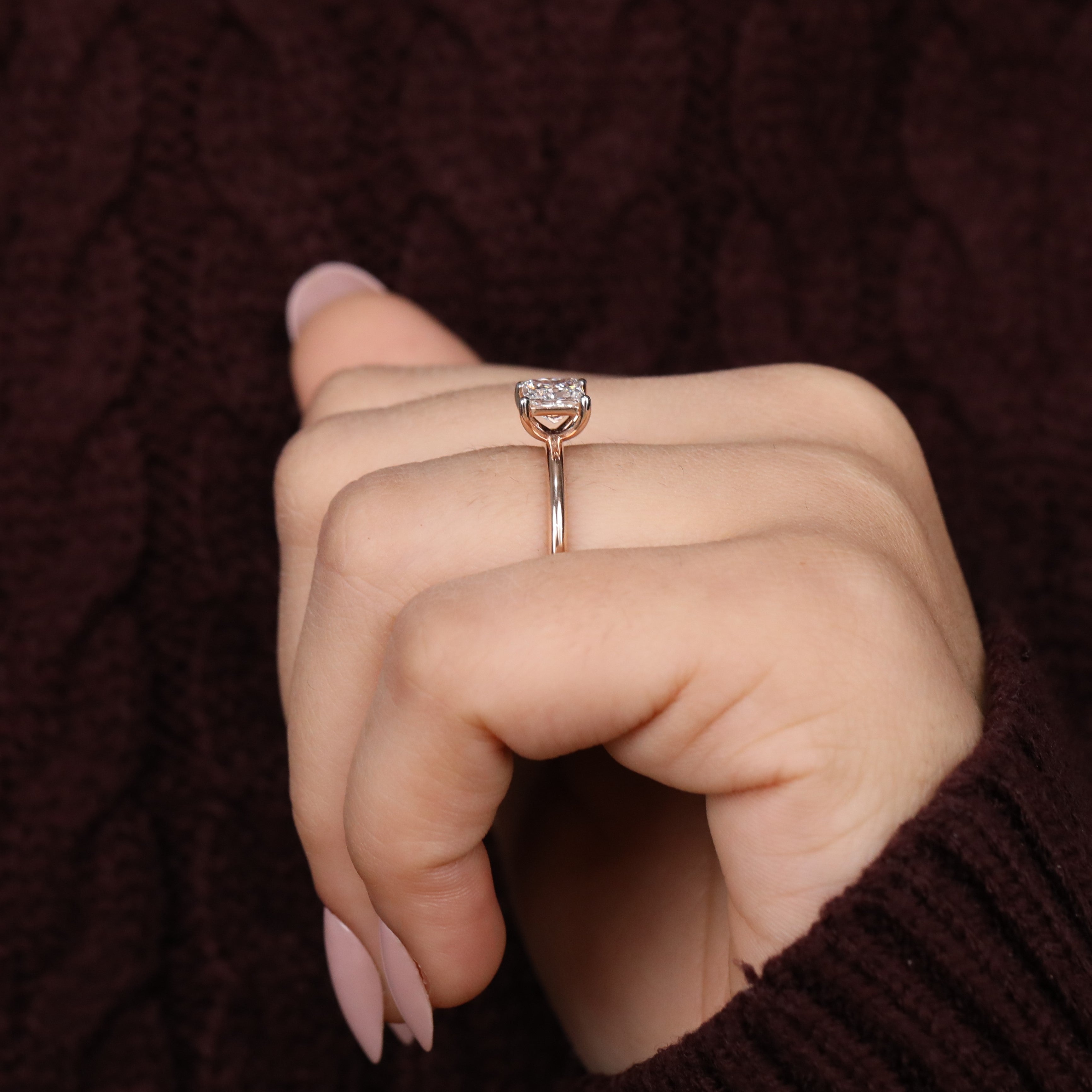 Stylish minimalist ring crafted with a stunning princess cut lab grown diamond