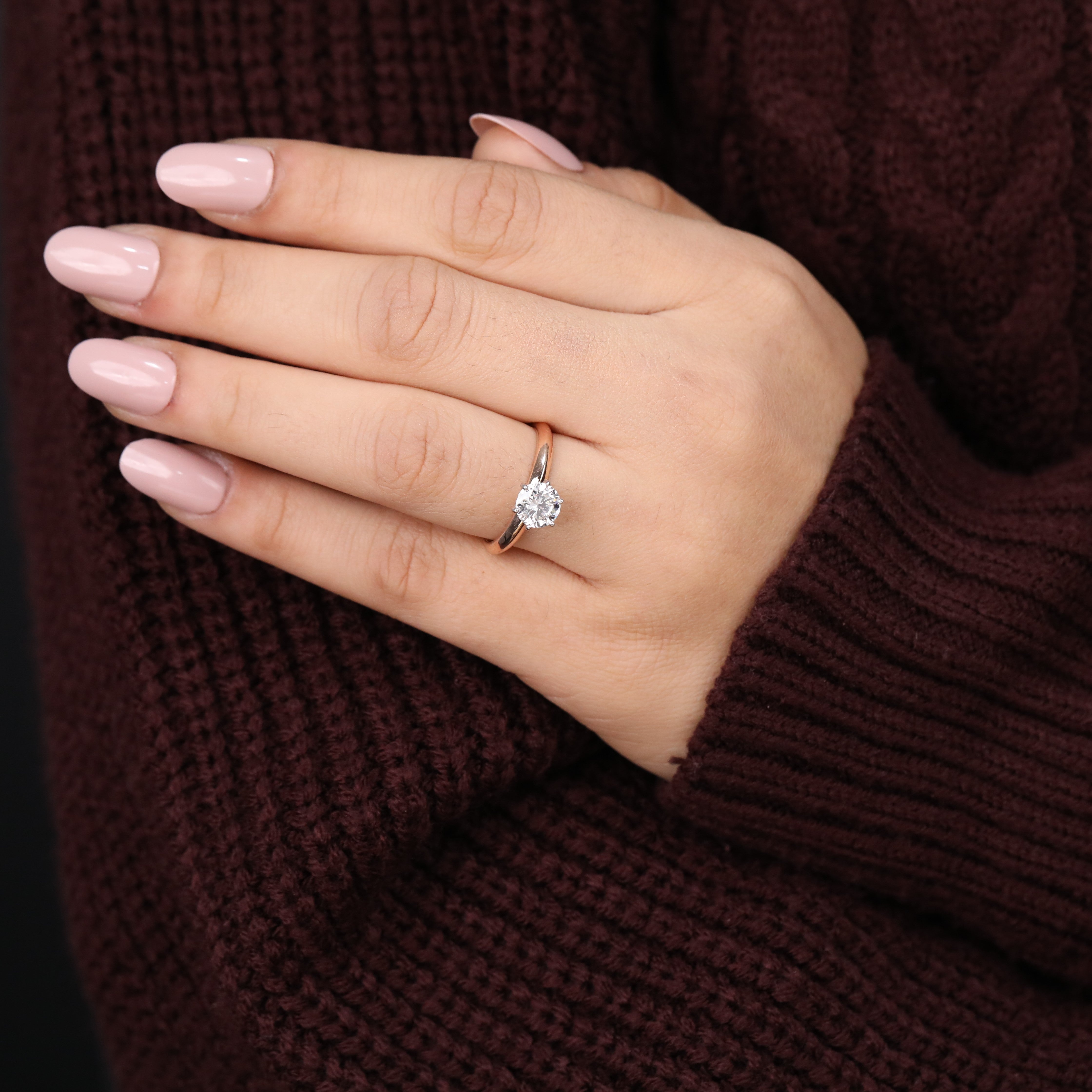 Classic round lab grown diamond ring designed with a sleek modern band