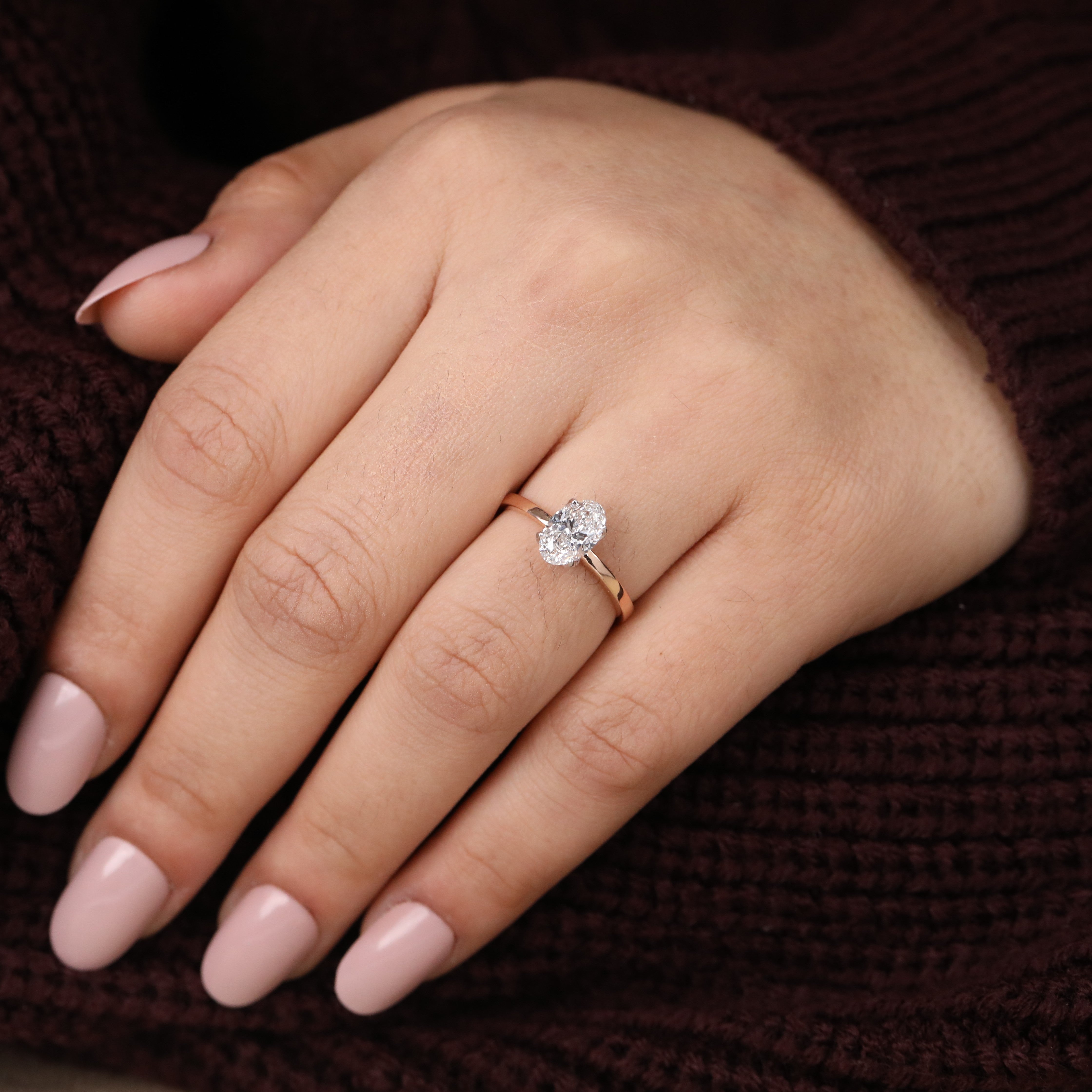 Stylish solitaire ring crafted with a dazzling oval lab grown diamond