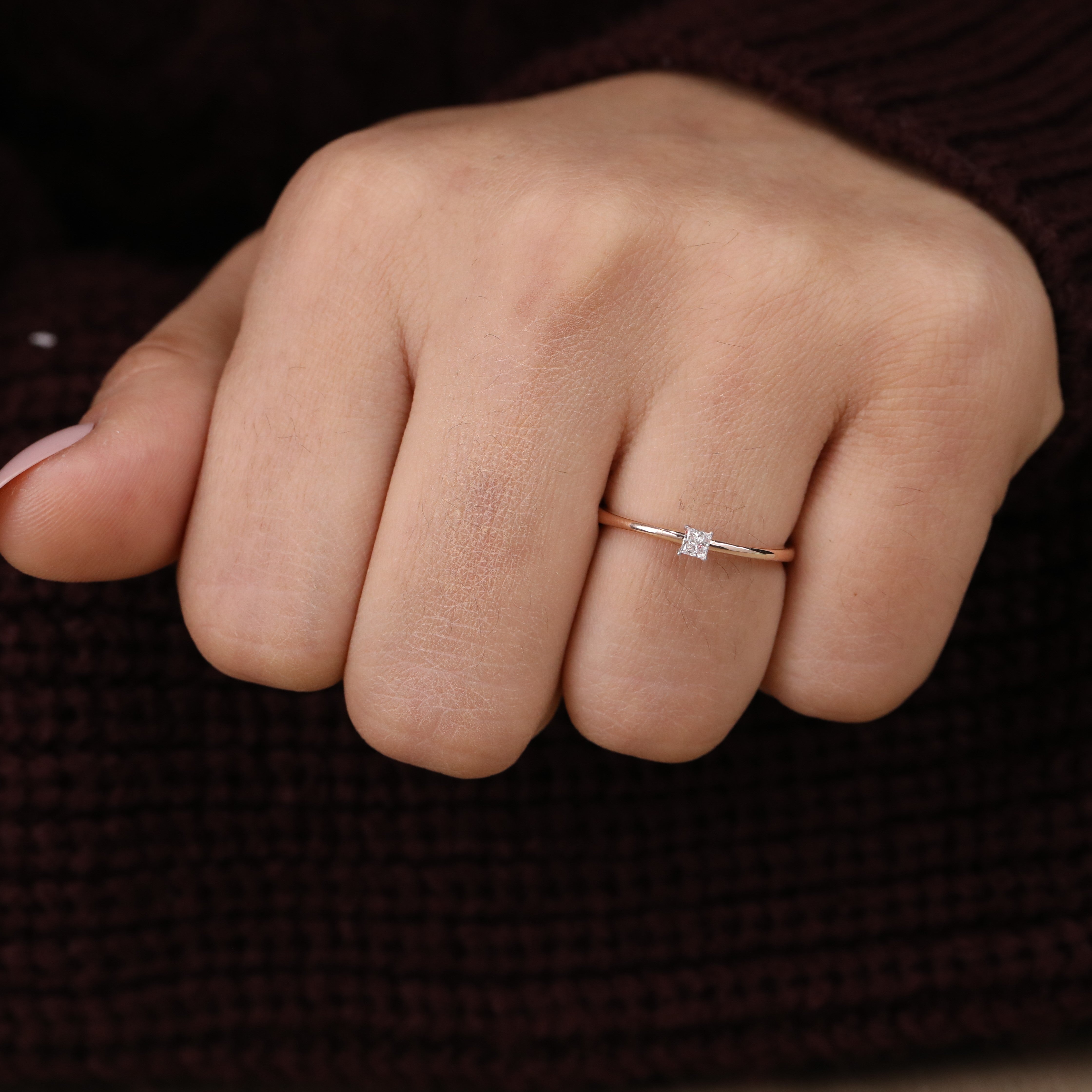 Minimal princess-cut lab-grown diamond ring designed for dainty engagement style