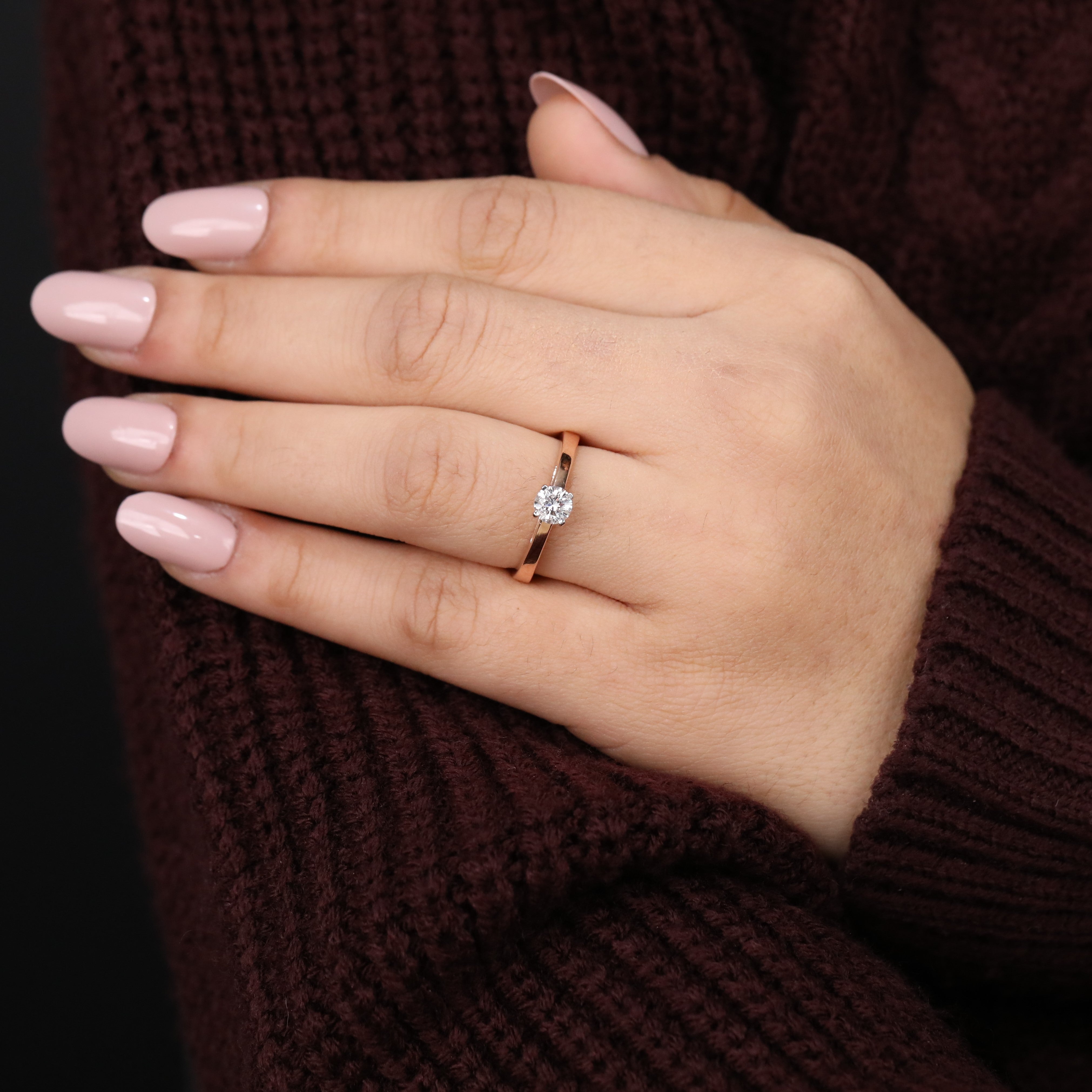 Timeless round lab grown diamond ring designed with a bold contemporary band