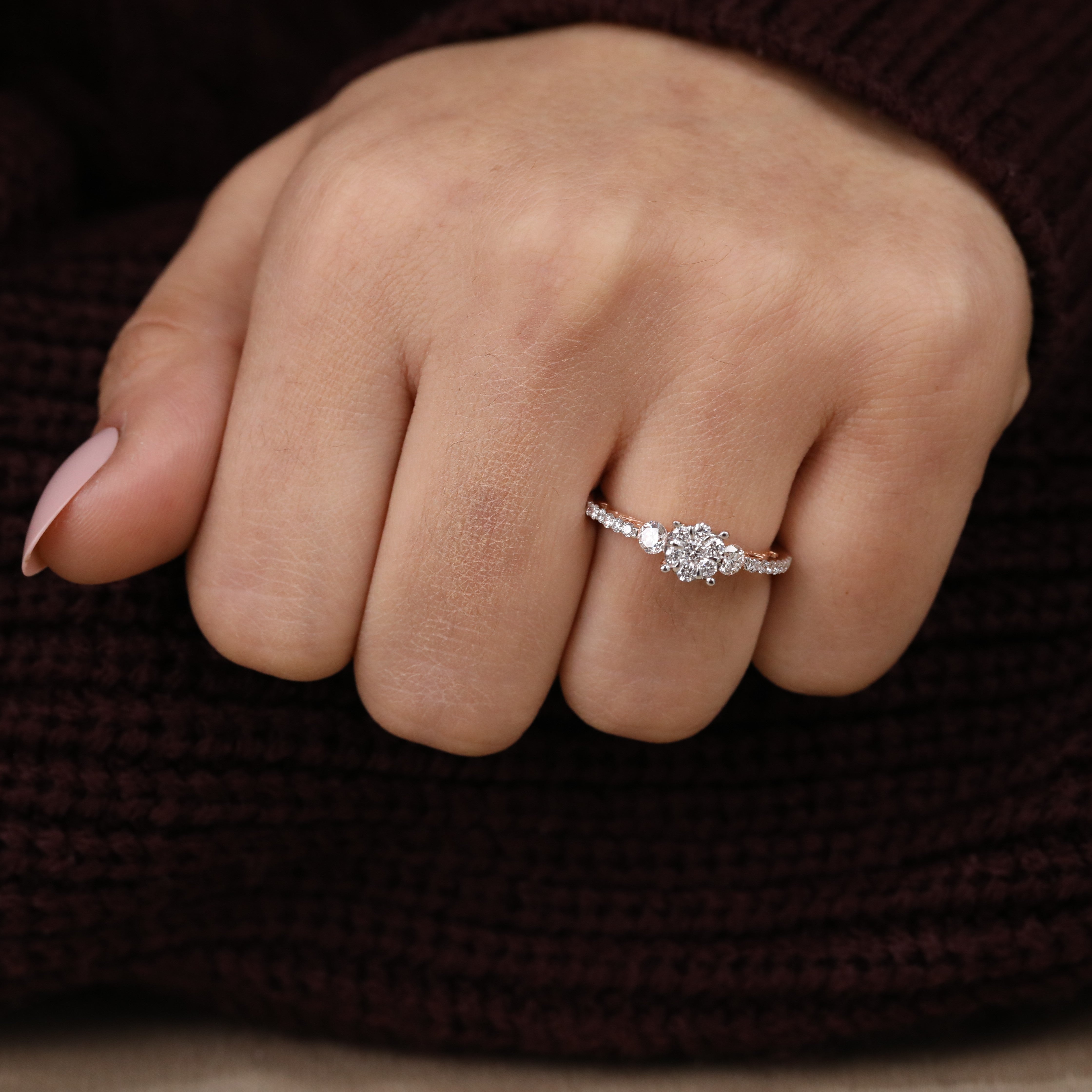 Lab-grown diamond cluster ring showcasing floral center design with pavé accents