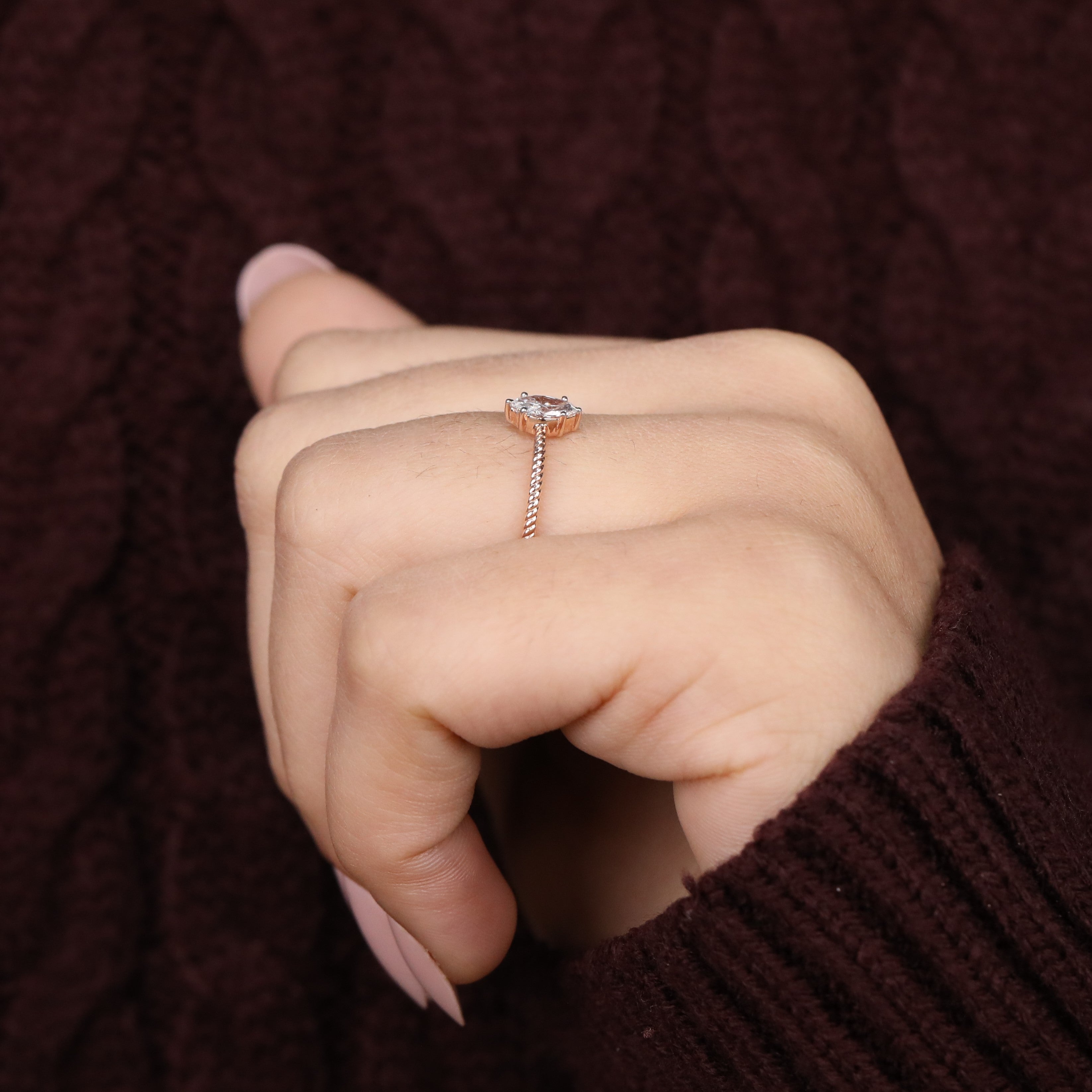 Stylish marquise lab grown diamond engagement ring with elegant rope inspired band
