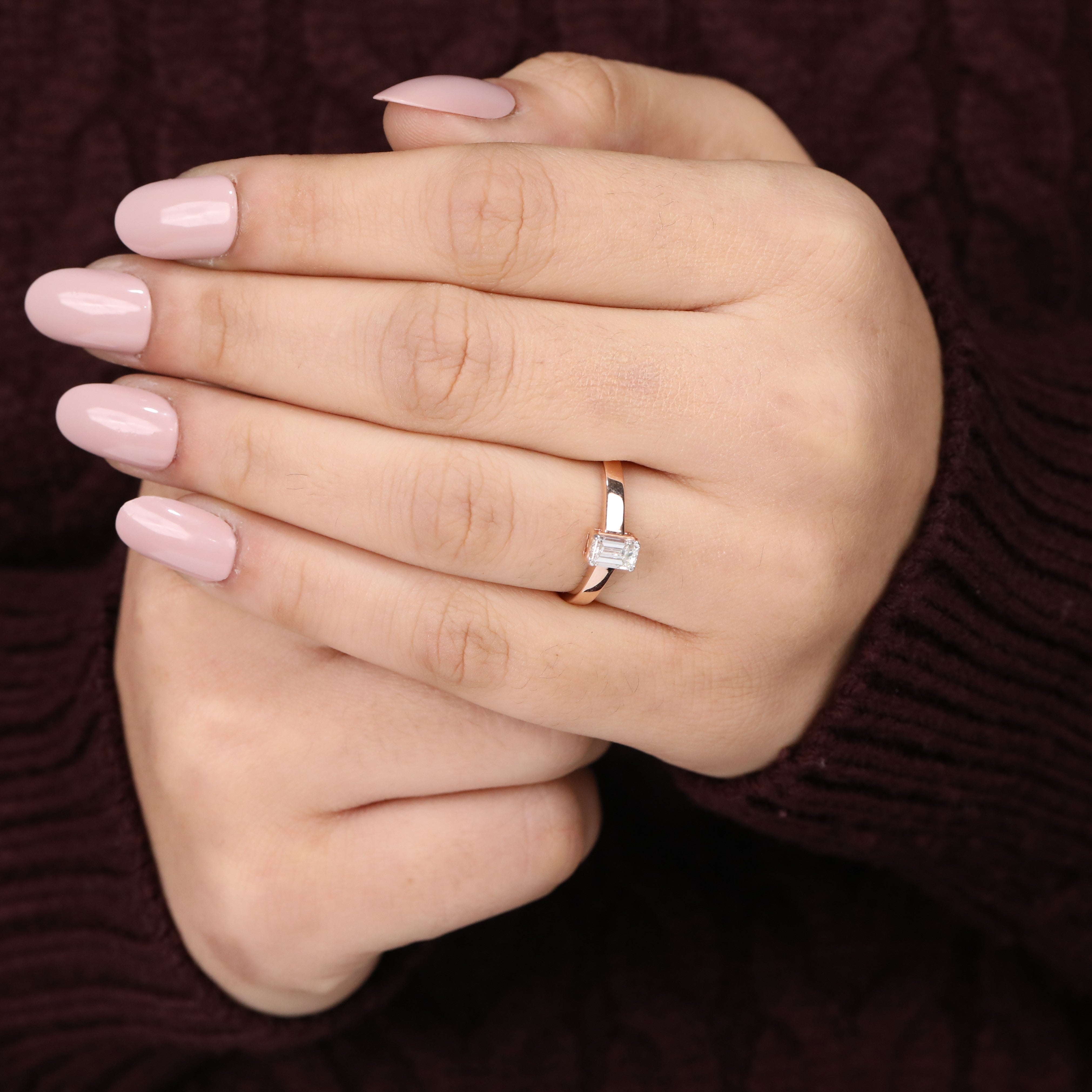 Classic minimalist ring showcasing an emerald-cut lab-grown diamond for gifting.