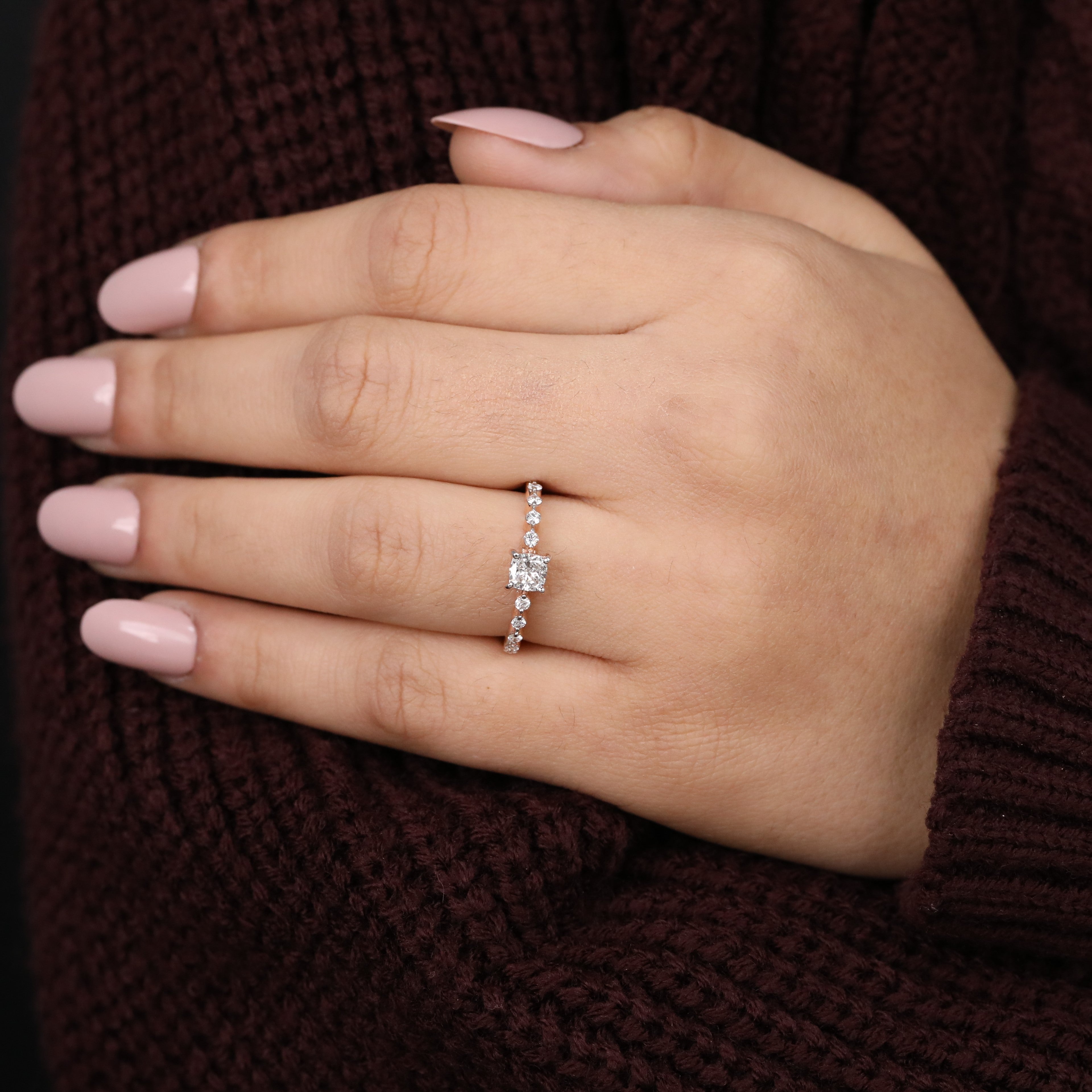 Classic Cushion lab grown diamond ring with round accents for meaningful gifting
