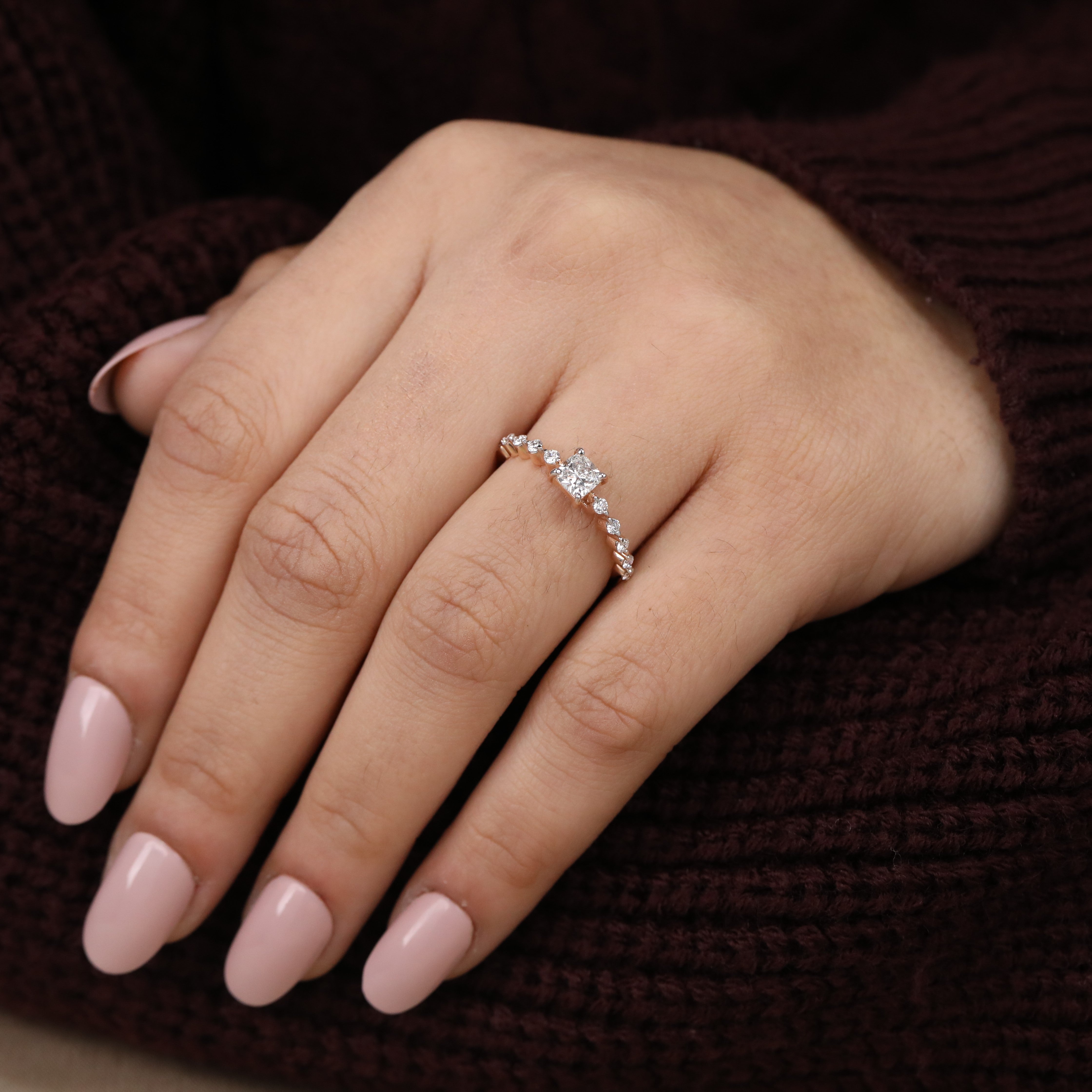 Stylish Cushion cut lab grown diamond ring suitable for promises or celebrations