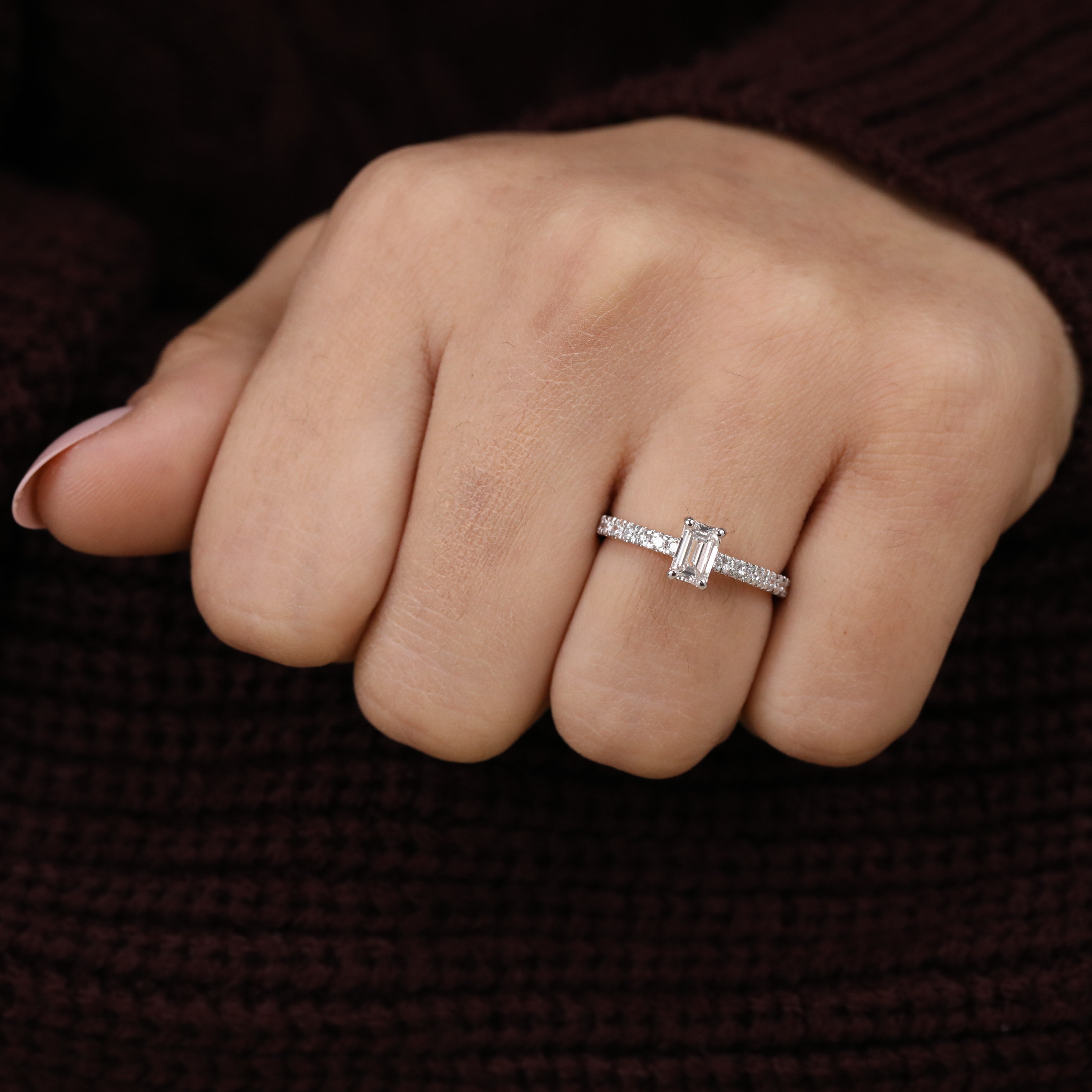 Emerald cut lab grown diamond engagement ring offering elegant sparkle and refinement