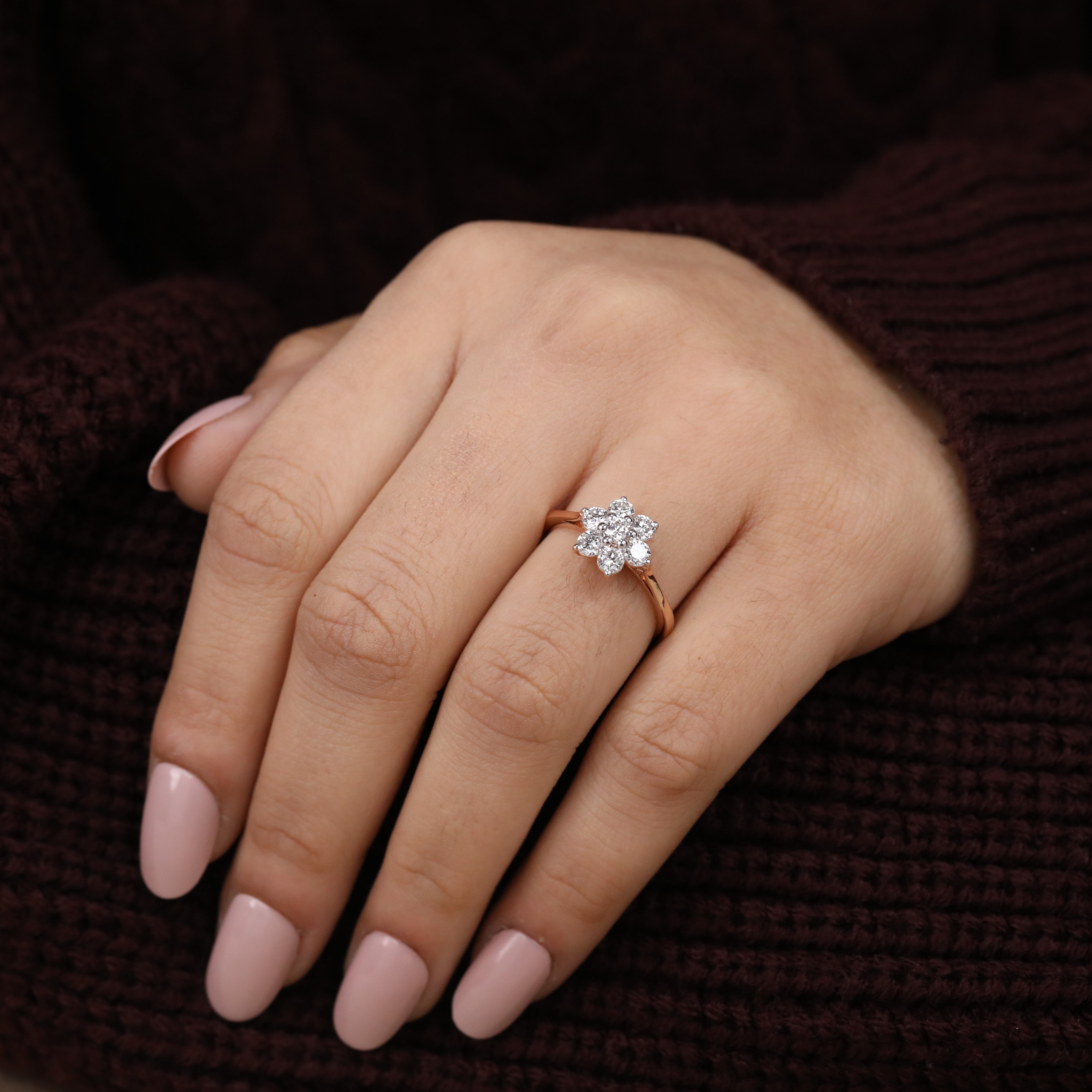 Floral inspired lab grown diamond cluster ring offering elegant everyday sparkle