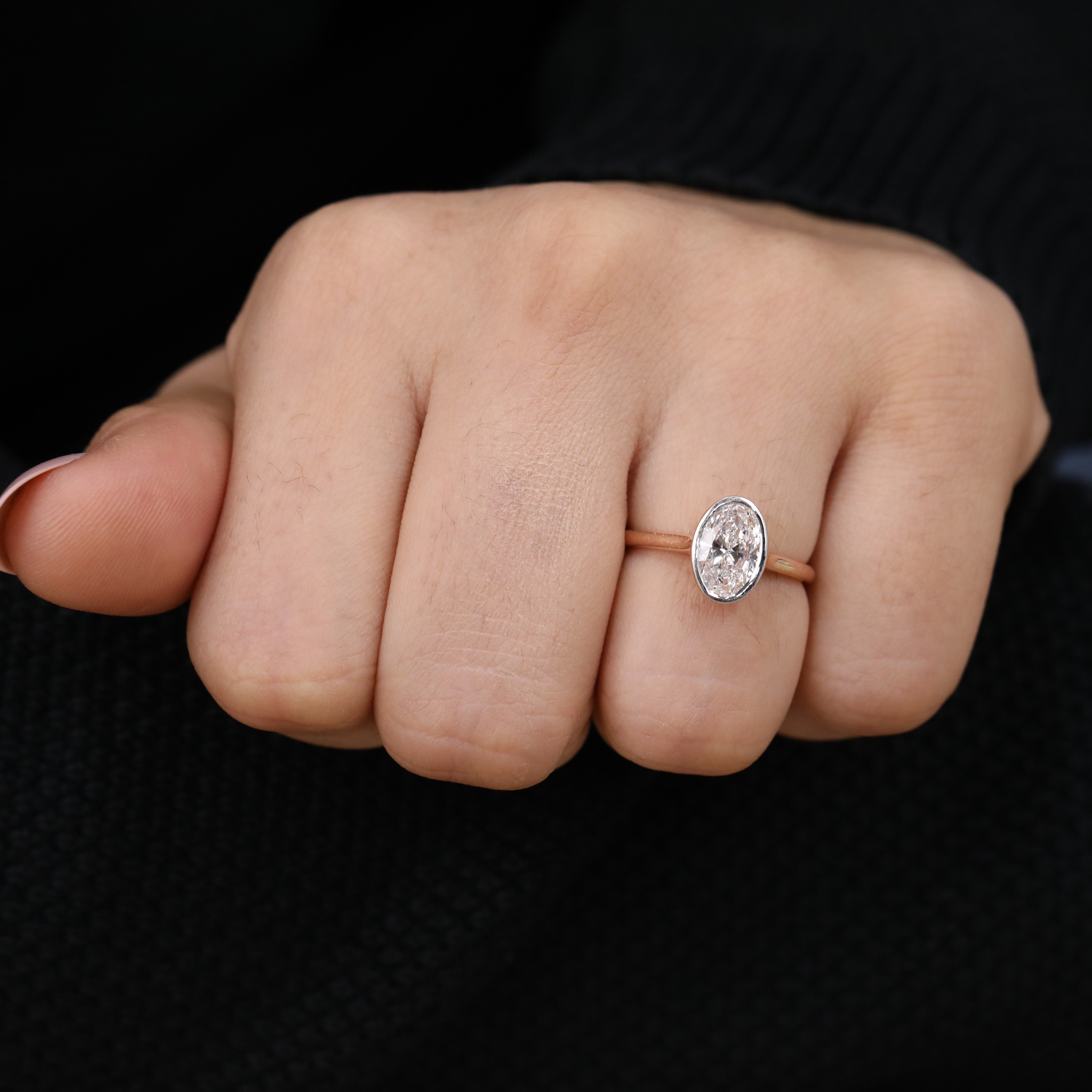 Simple oval bezel lab grown diamond ring ideal for everyday or gifting