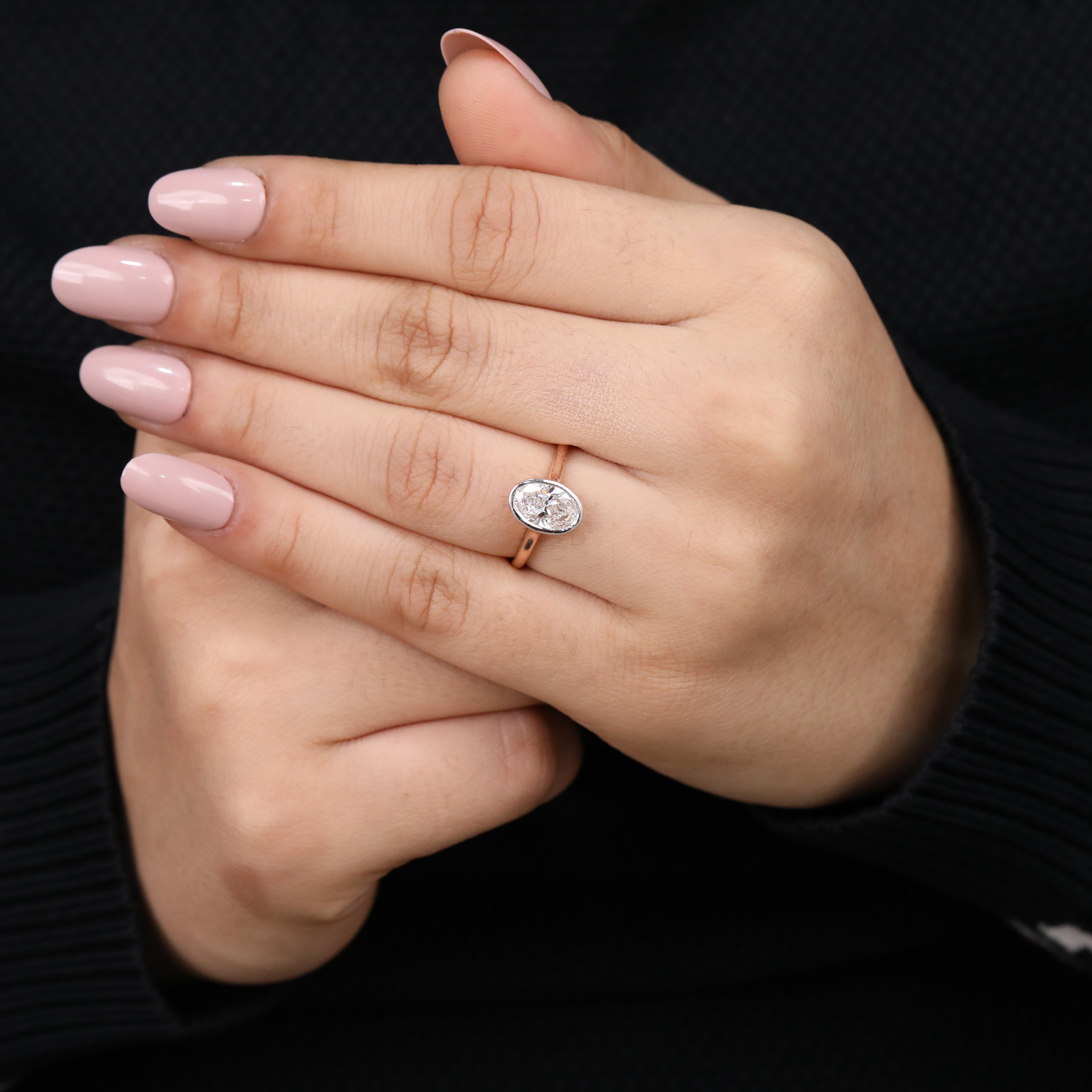 Stylish bezel oval lab grown diamond ring perfect for promise or bridal moments