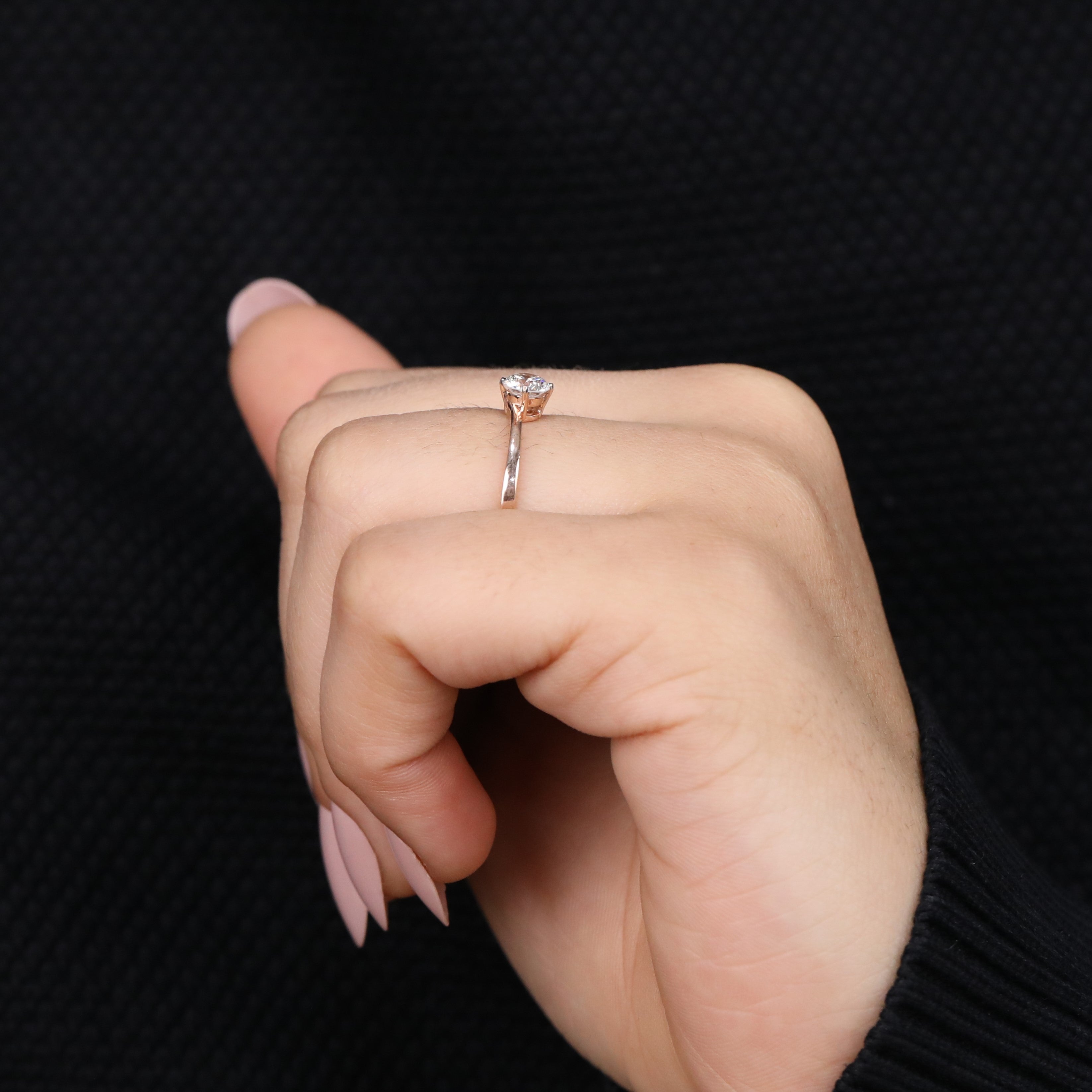 Classic round lab grown diamond ring designed with a smooth slim band