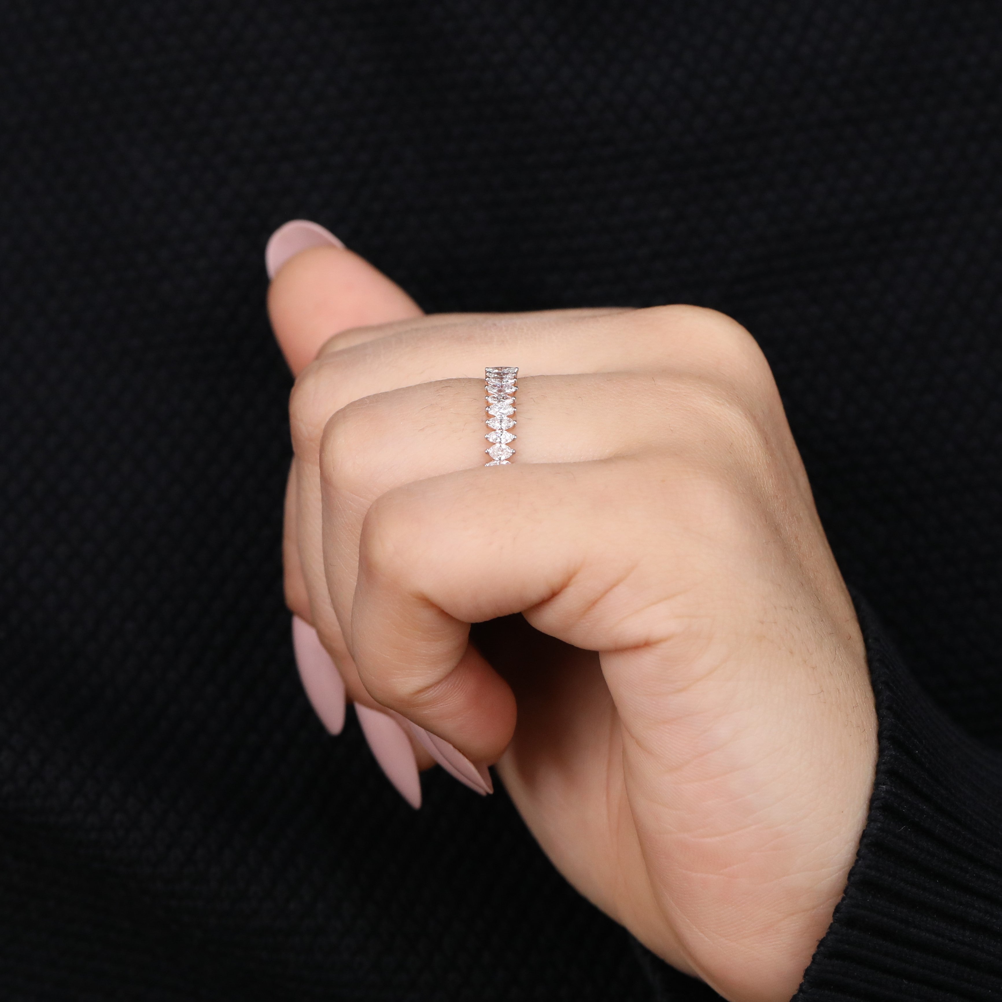 Minimalist marquise cut lab grown diamond eternity band with elegant sparkle