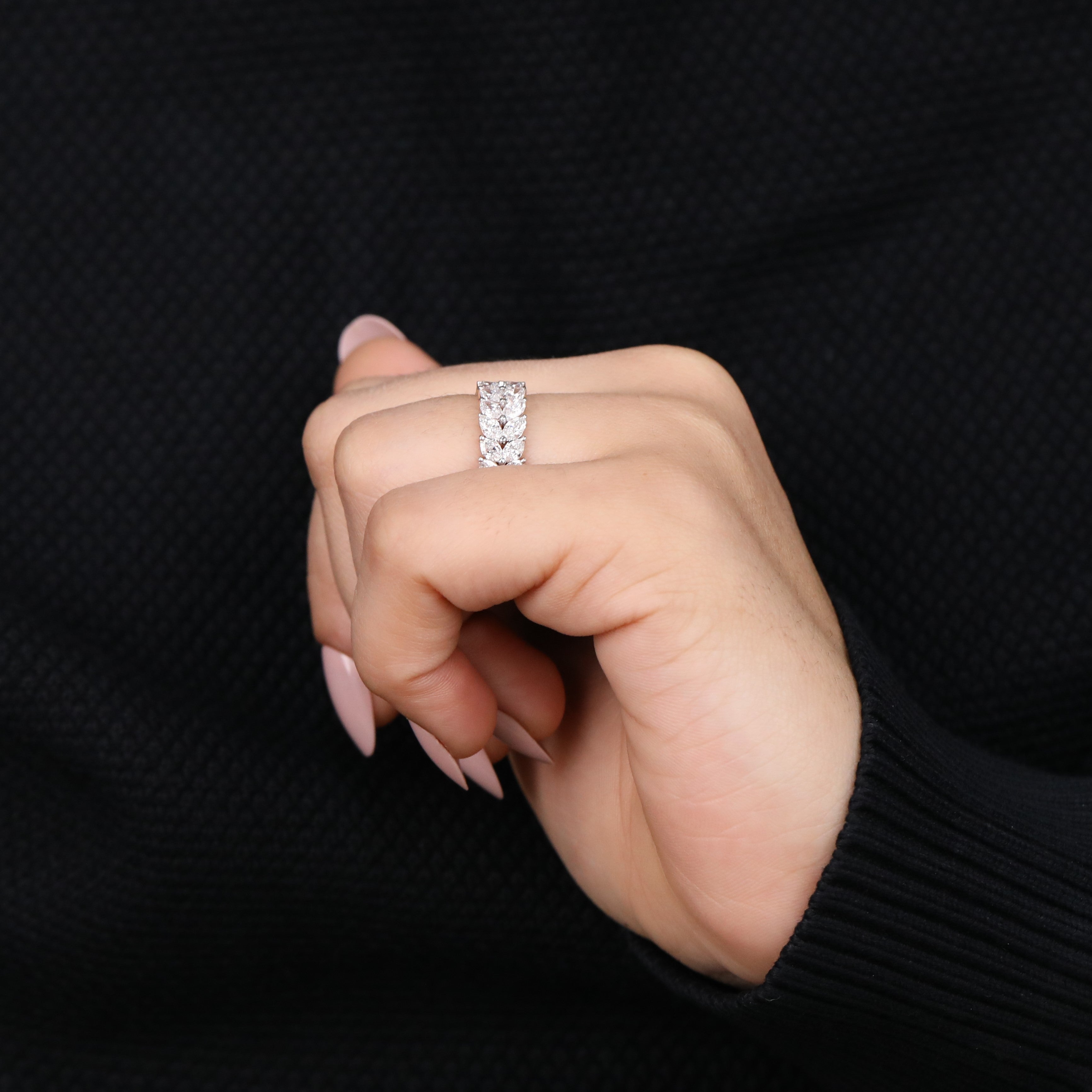 Marquise cut lab grown diamond band designed for maximum sparkle and coverage